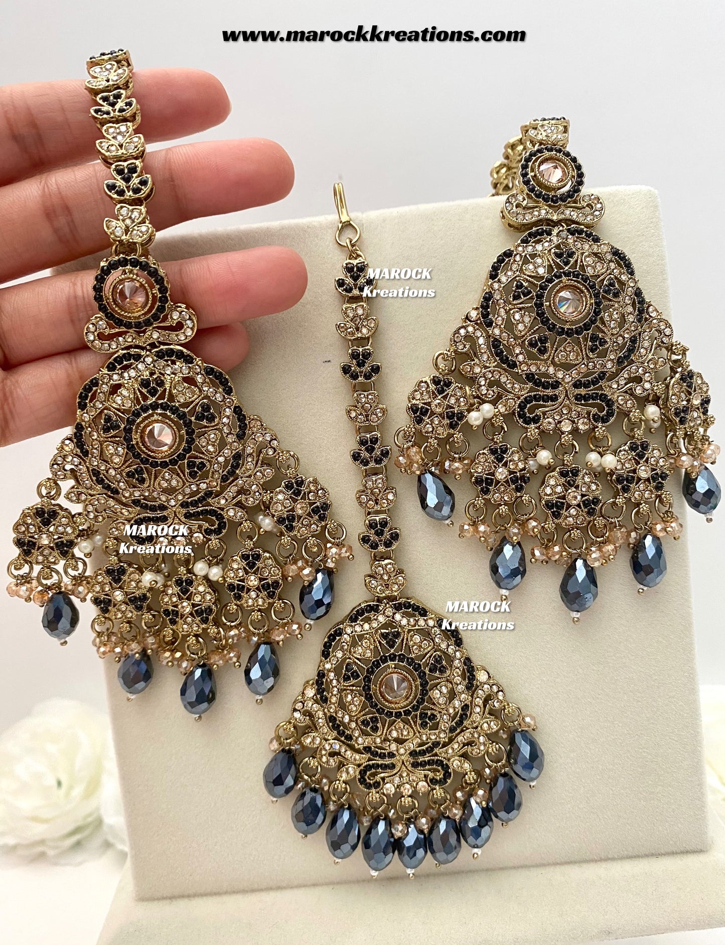 Sumona Polki Earrings (attached saharey) and tikka set
