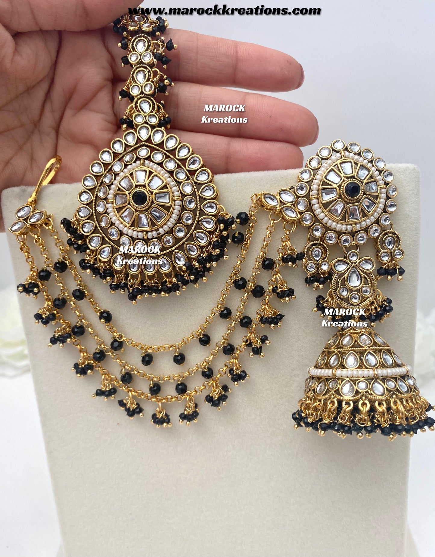 Elora Premium Quality Kundan bahubali Statement Earrings and tikka set