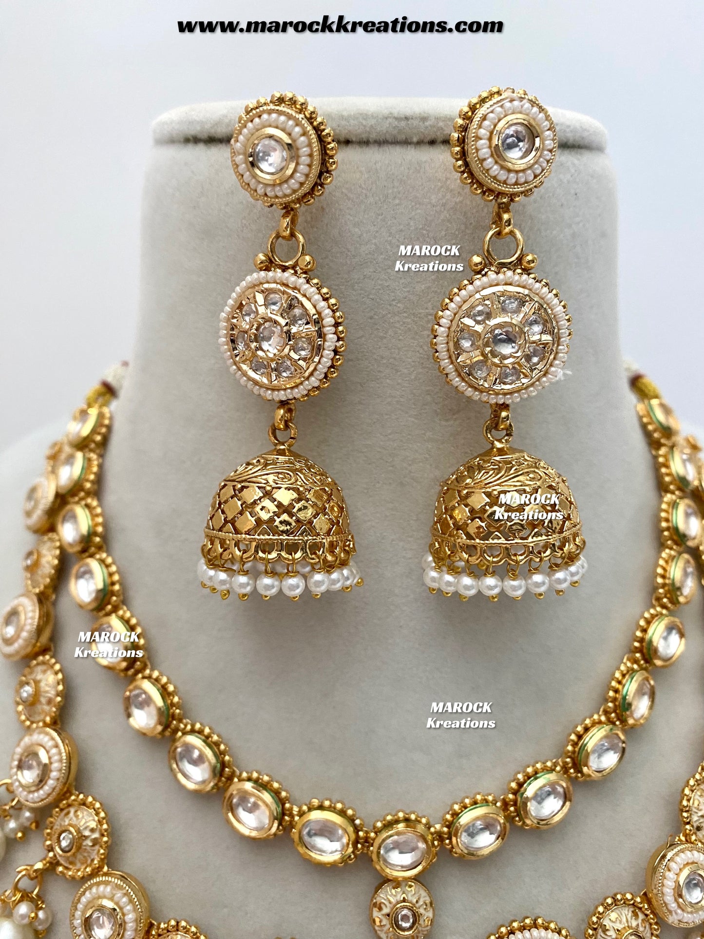 Premium Quality Gold Plated double layer Kundan Necklace set