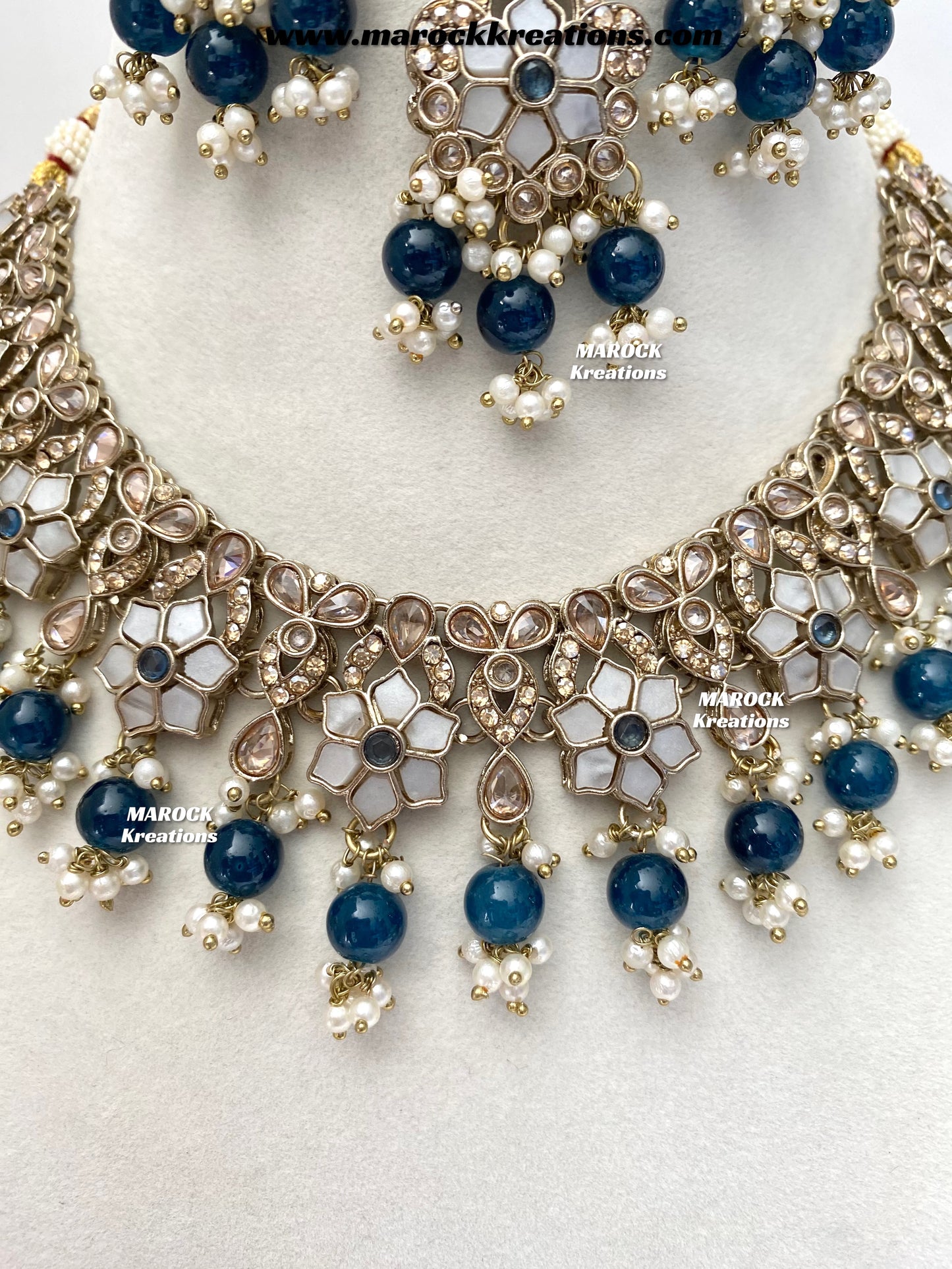 Arpan Antique Gold Polki MOP Statement Necklace set