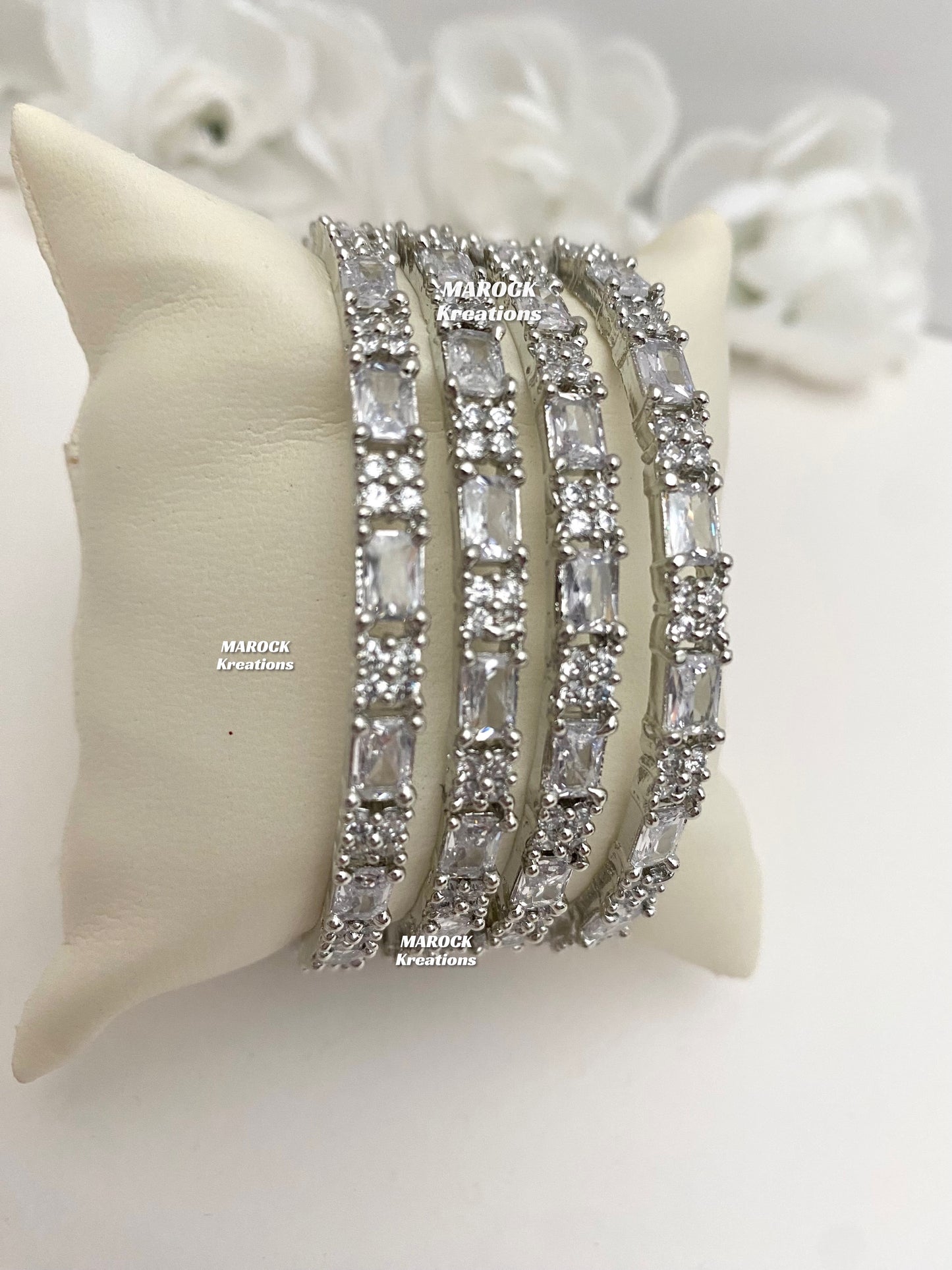 Silver American Diamond Bangles (set of 4)