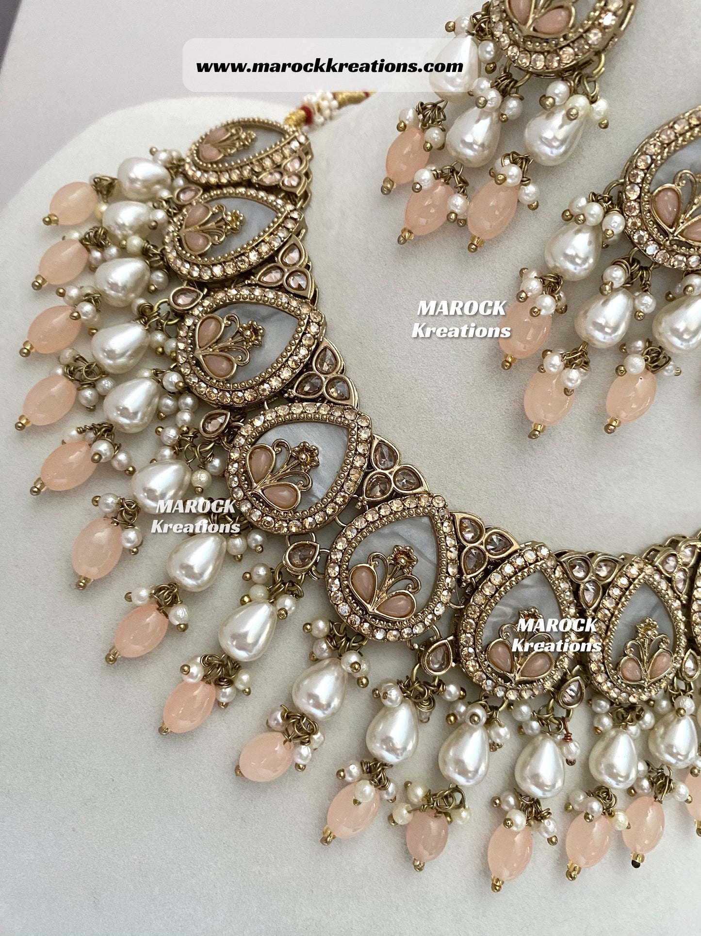Antique Gold Polki Statement MOP Necklace set