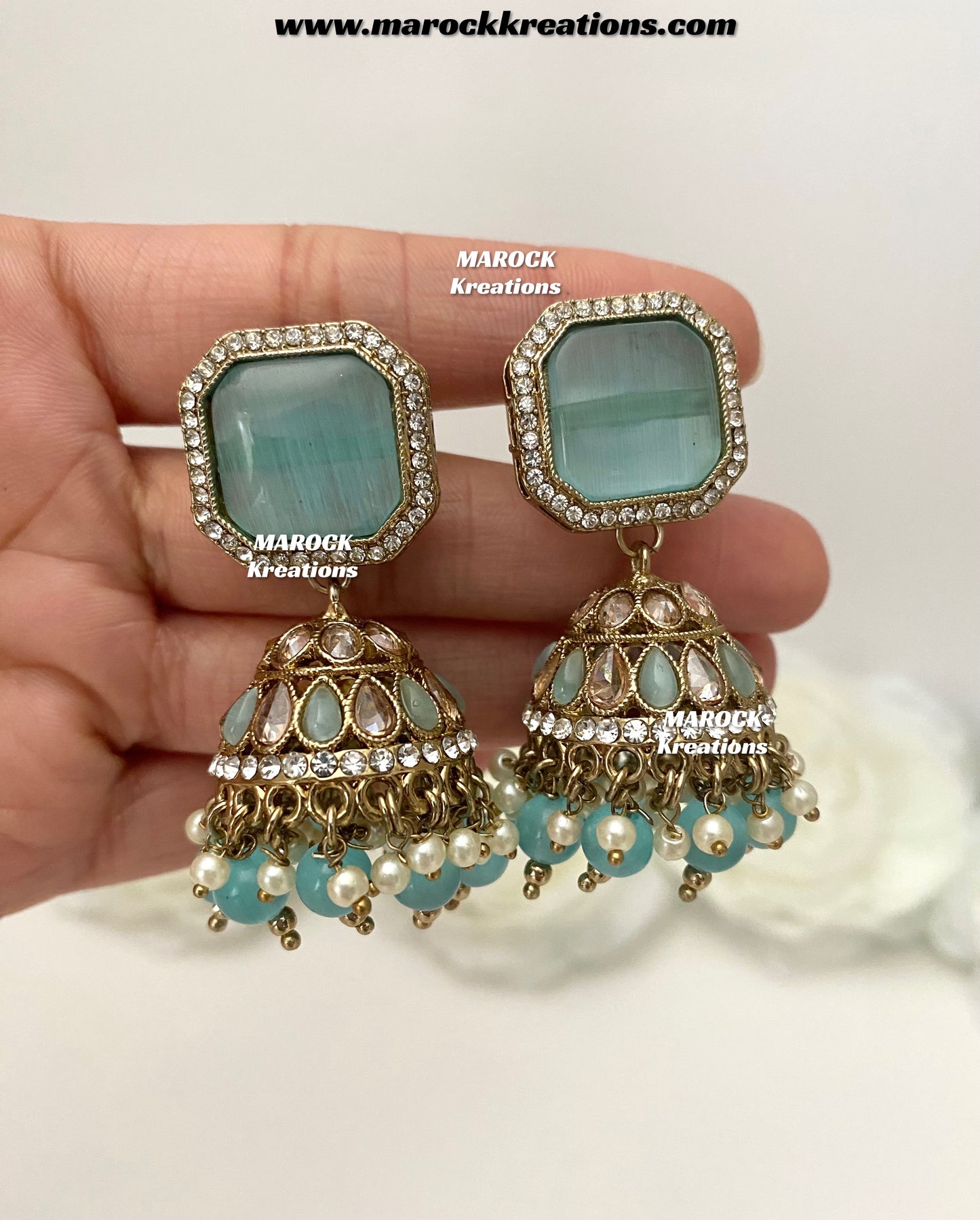 Premium Quality Antique Gold Polki and Monalisa stone Jhumki Earrings