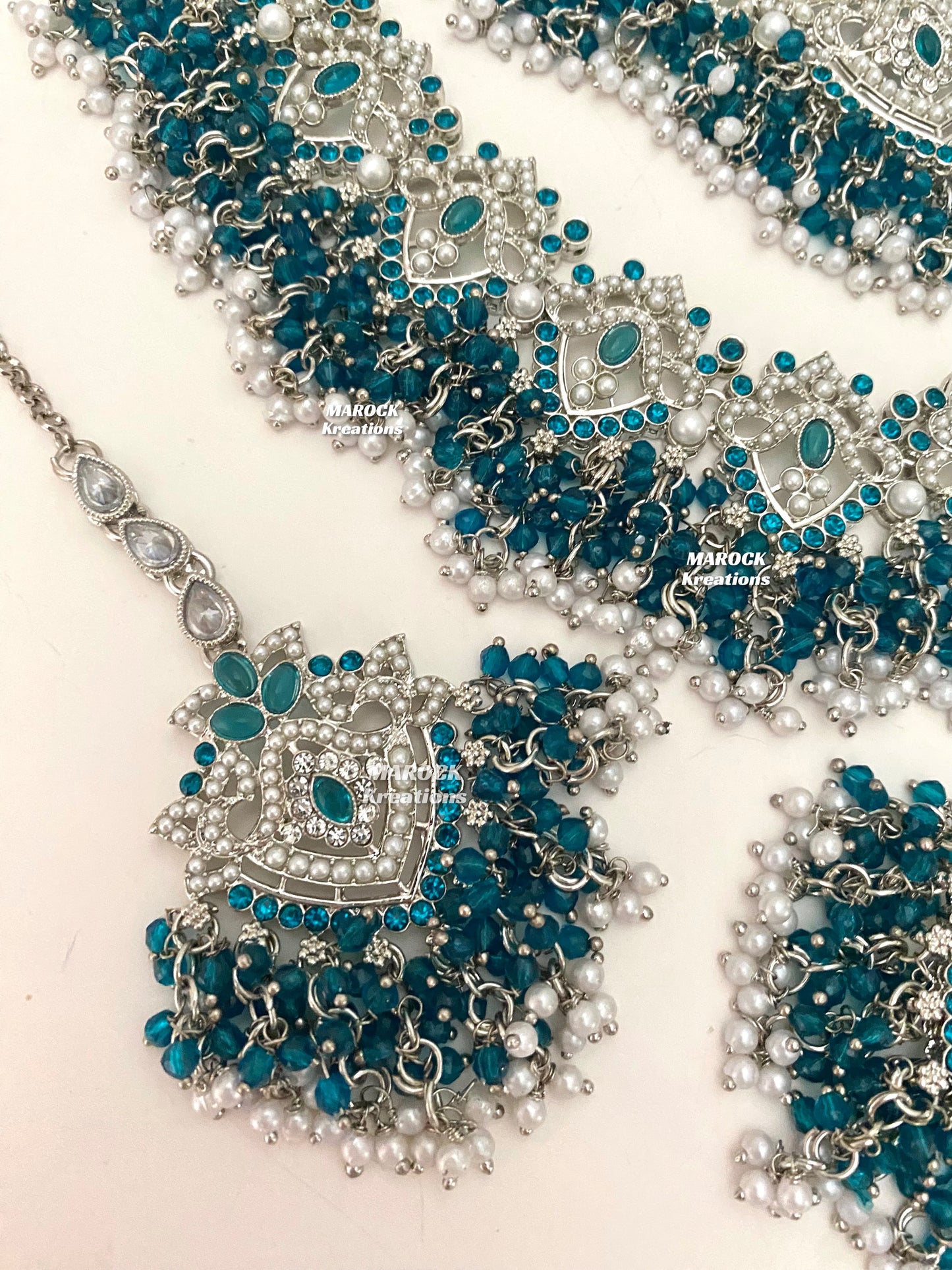 Aisha Silver Pakistani Necklace set with Passa/Jhoomer
