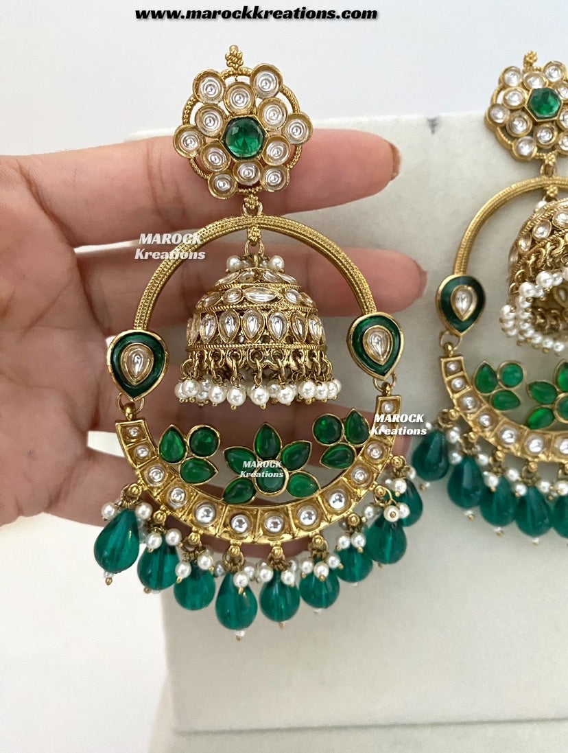 Elisa Bollywood style Premium Quality Kundan Meenakari Statement Earrings