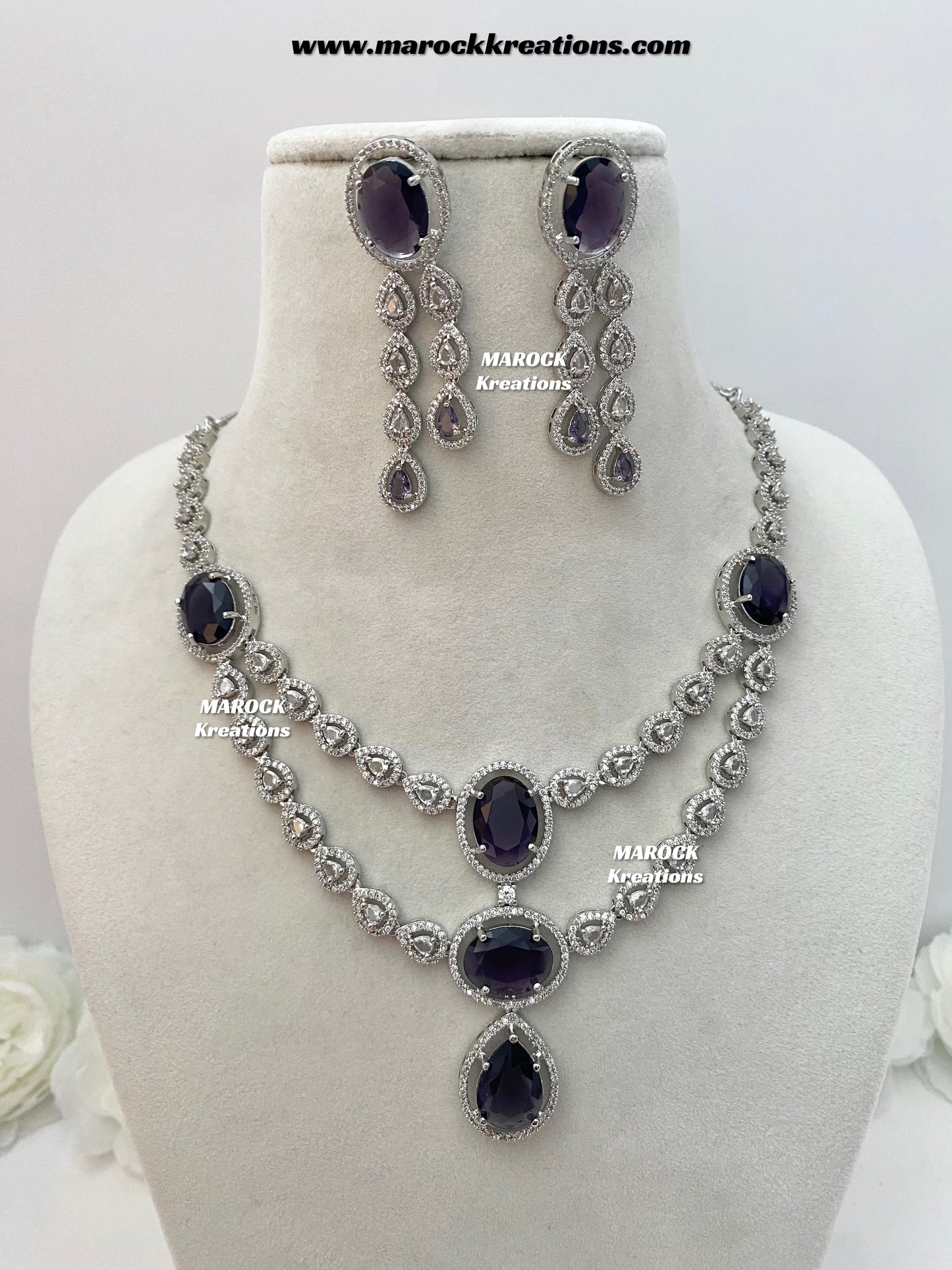 Zehra Silver American Diamond Double layer Necklace set