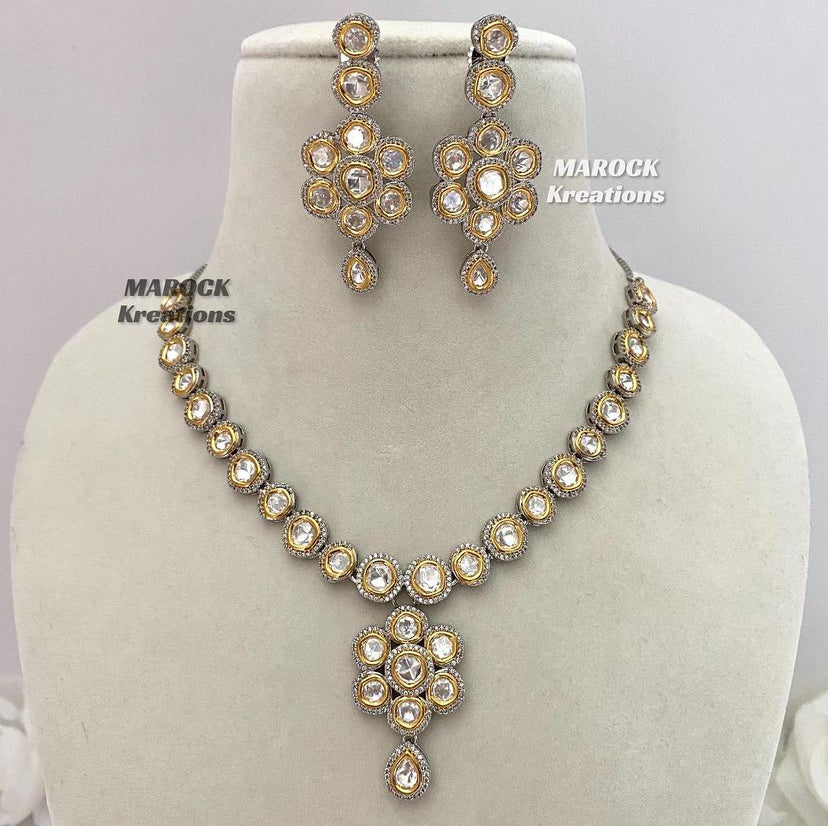 Premium Quality Tyani inspired dual tone Kundan Necklace set
