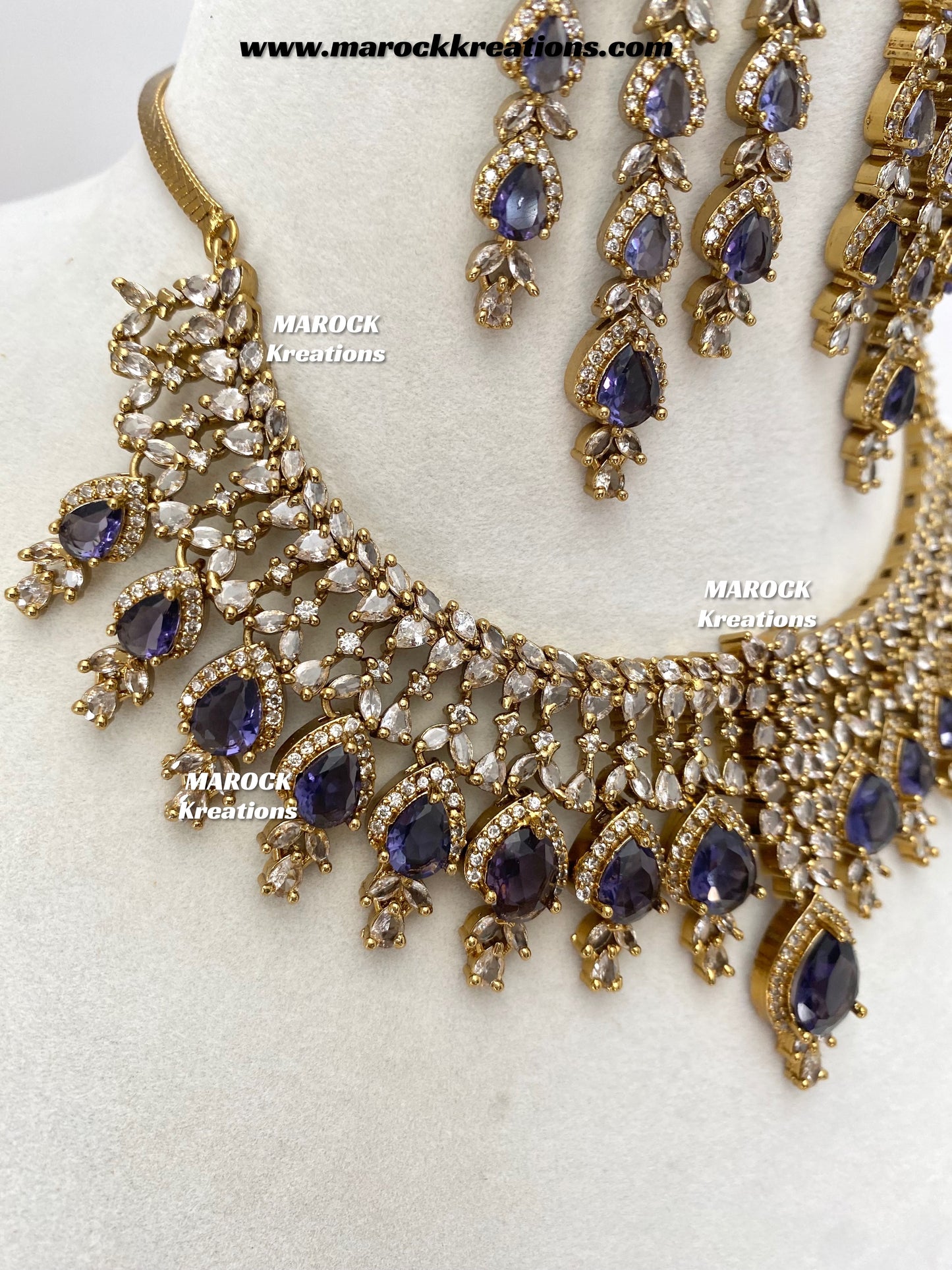 Naima Antique Gold American diamond Statement Necklace set