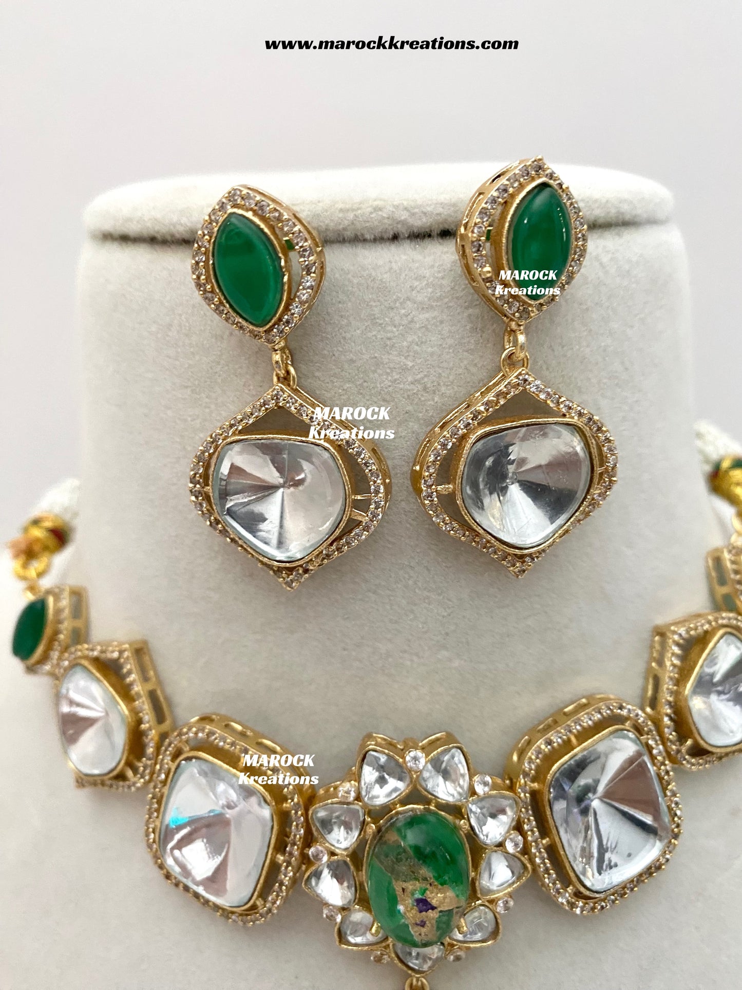 Kalpana Premium Quality Moissanite Kundan and doublet stone Statement Choker set