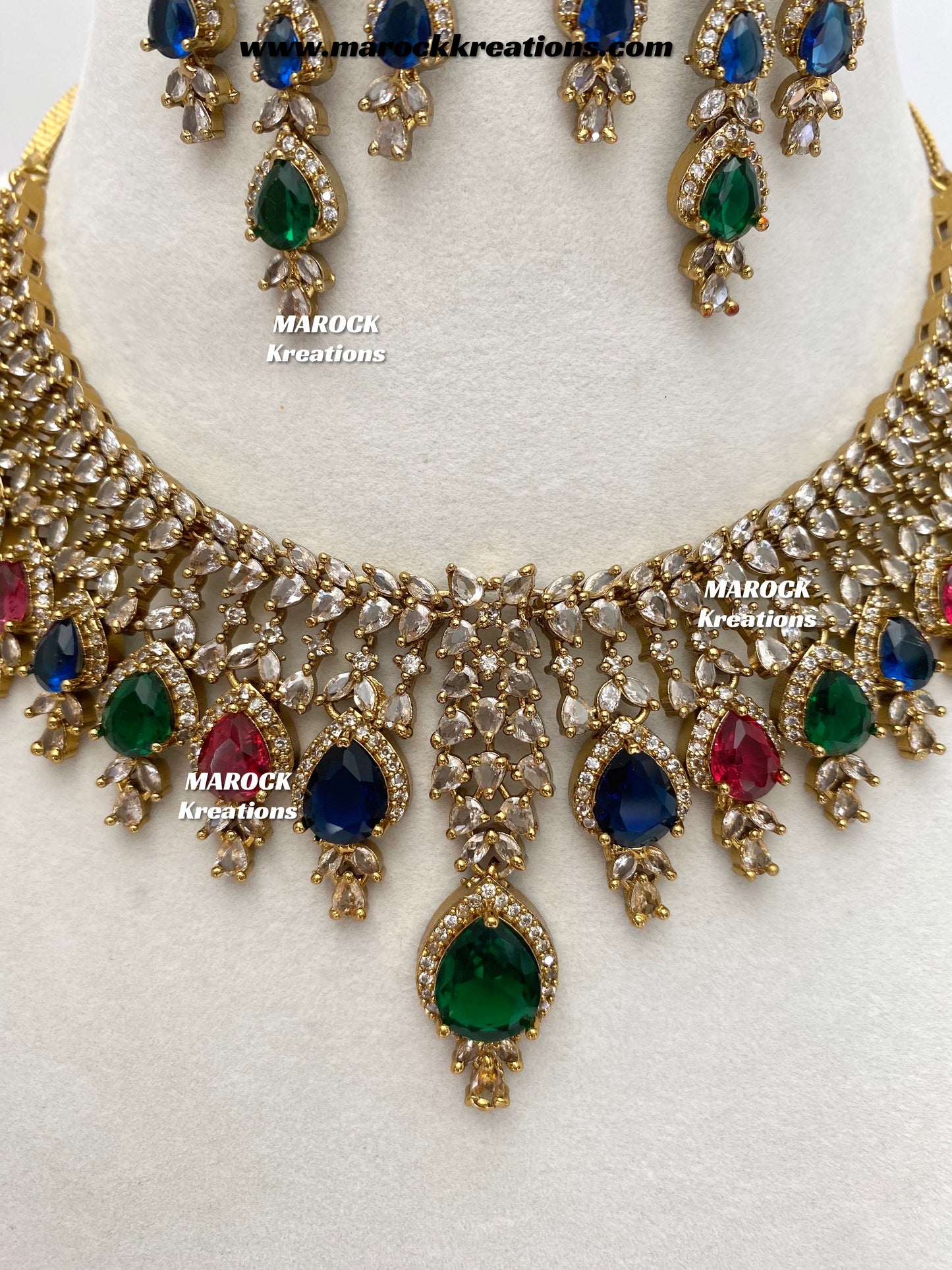 Naima Antique Gold American diamond Statement Necklace set