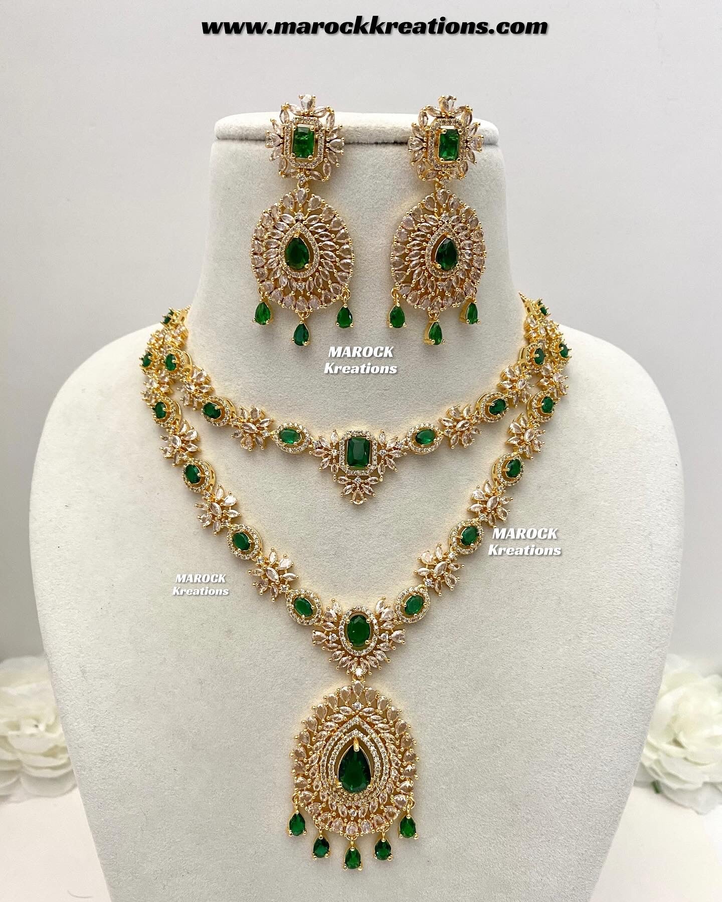 Farhat Golden American Diamond Necklace set