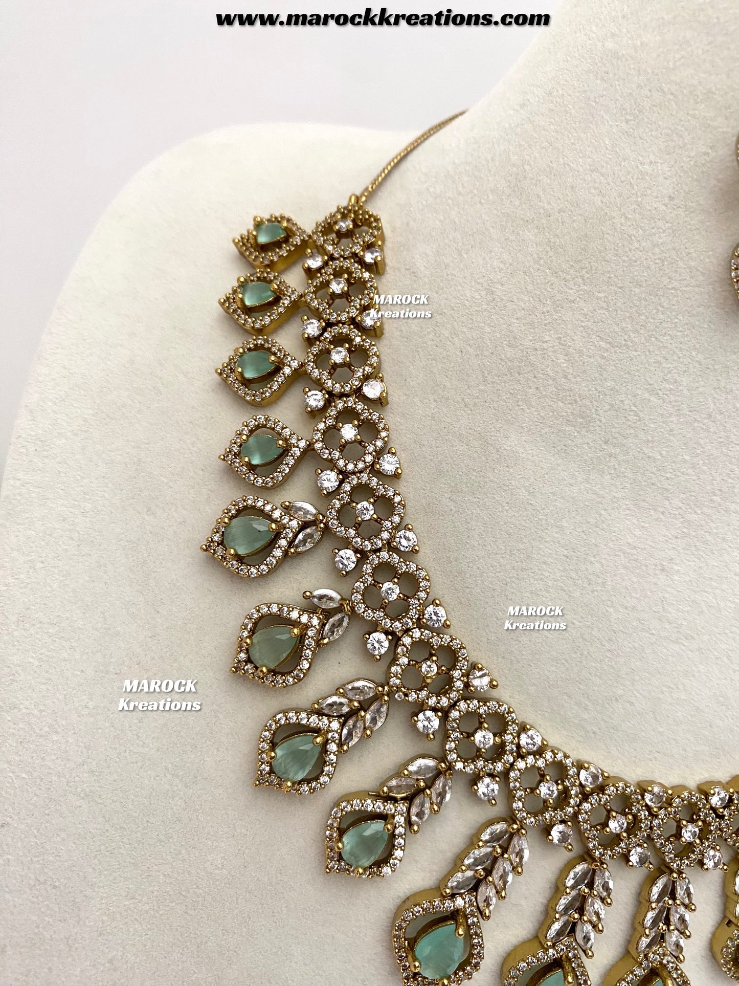 Maliha Antique Gold American Diamond Statement Necklace set