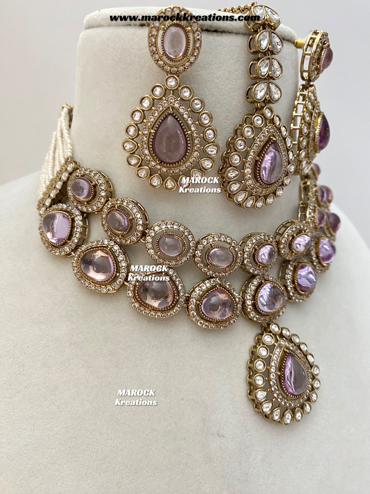 Zafina Premium Quality Moissanite Kundan Statement Choker/Necklace set