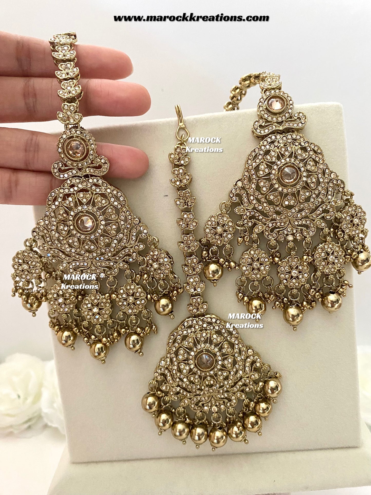 Sumona Polki Earrings (attached saharey) and tikka set