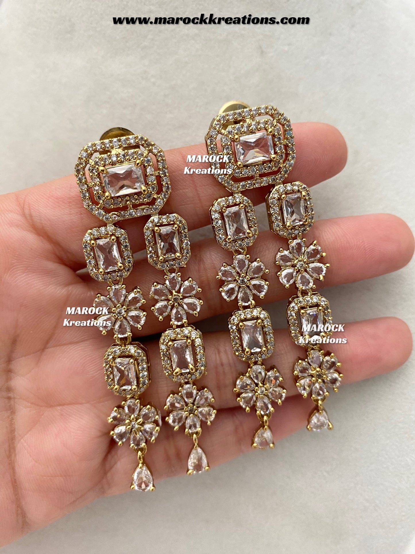 Arvin Antique Gold American Diamond triple layer Statement Necklace set