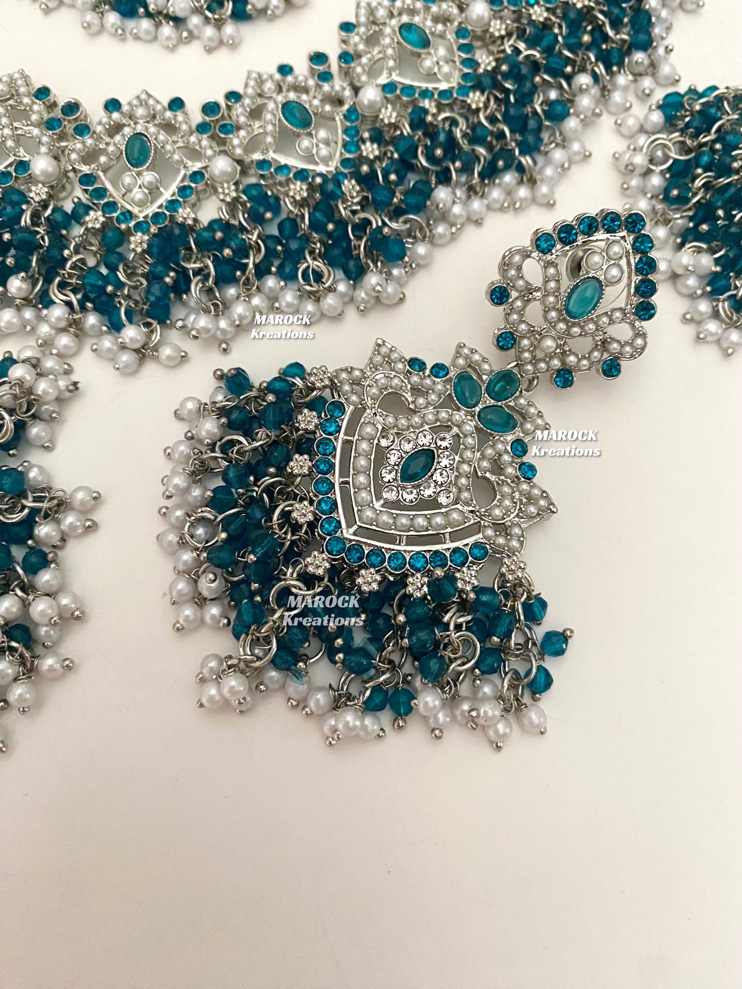 Aisha Silver Pakistani Necklace set with Passa/Jhoomer