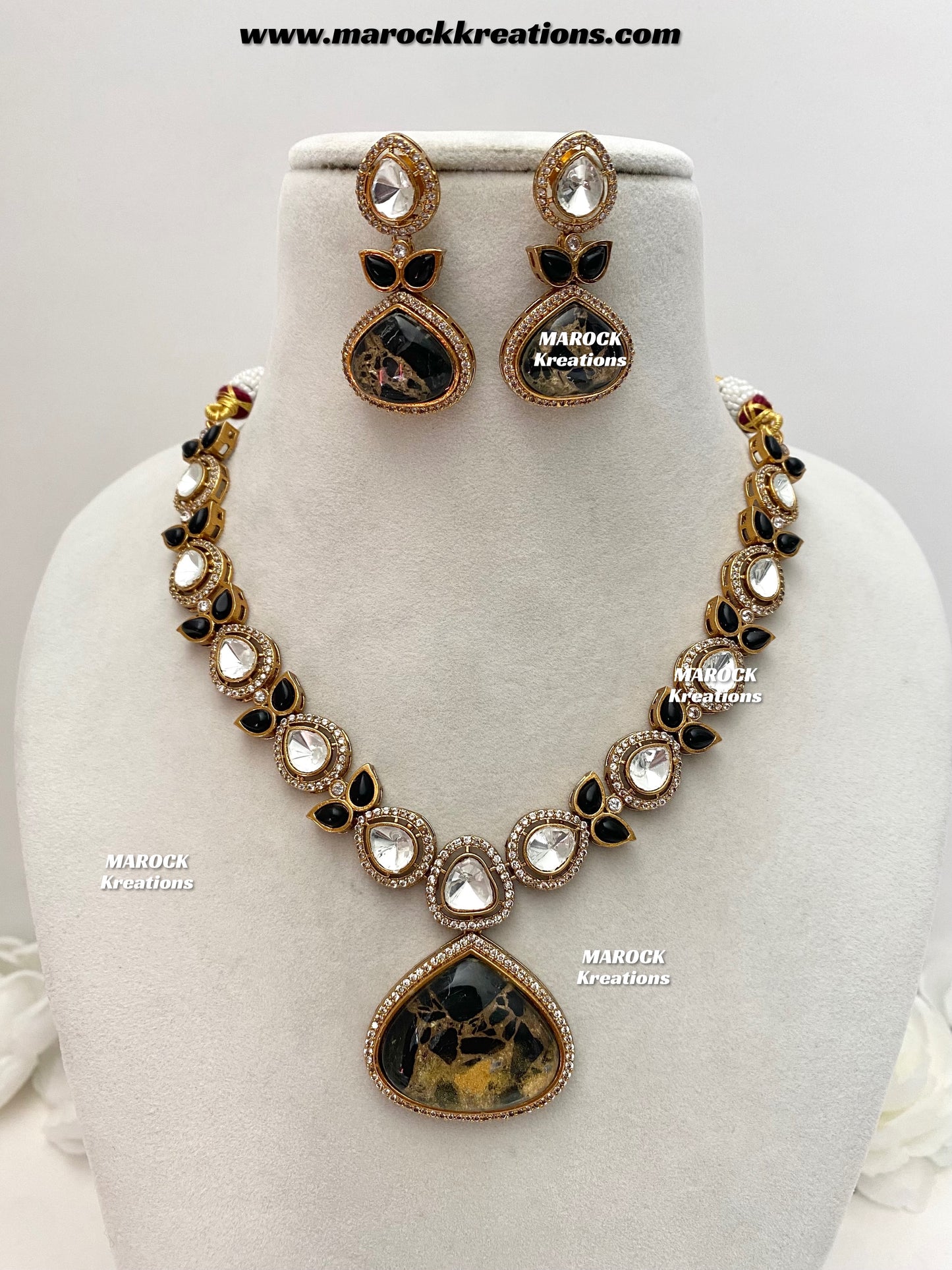 Narisha Premium Quality tyani inspired Kundan doublet stone Statement Necklace set