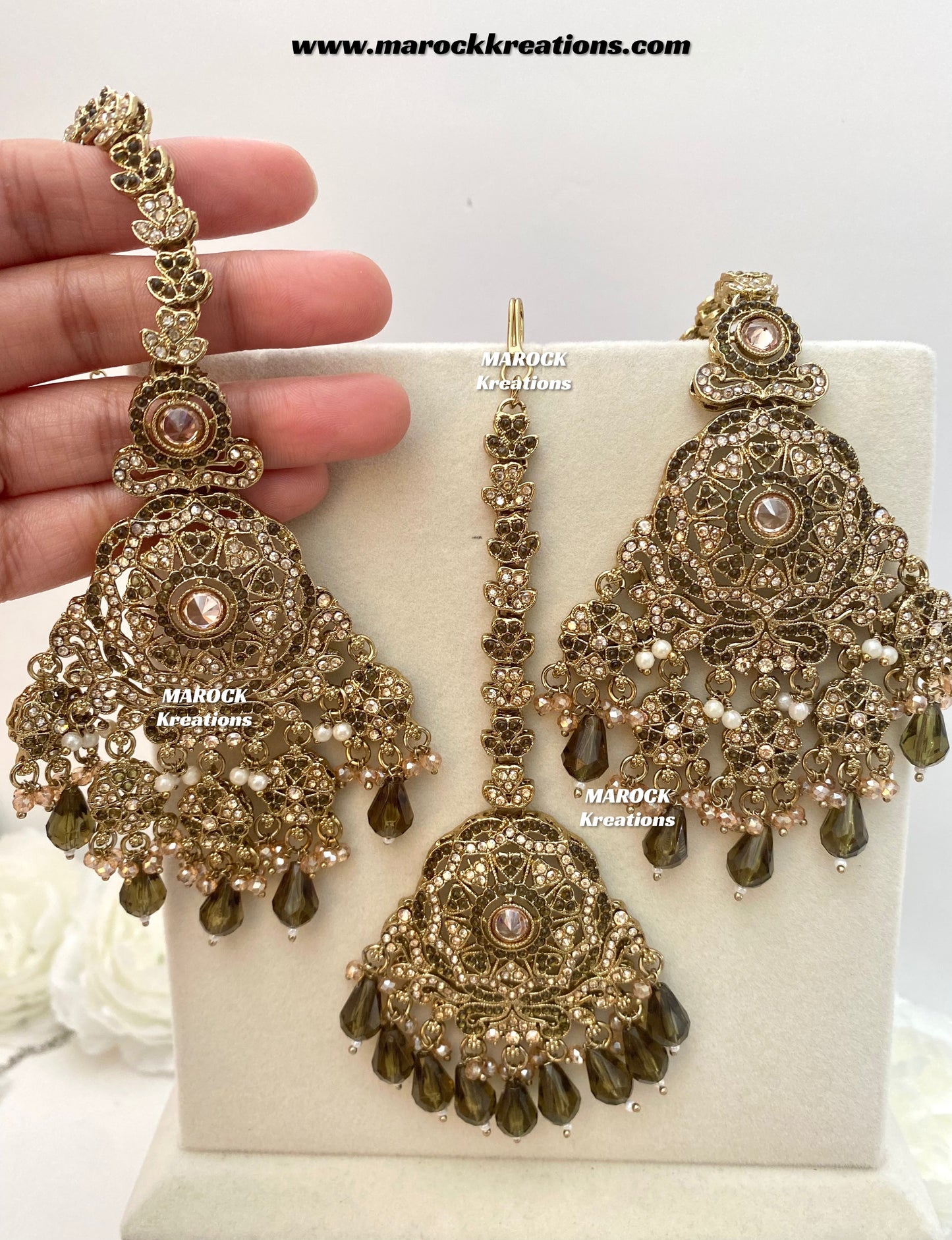 Sumona Polki Earrings (attached saharey) and tikka set