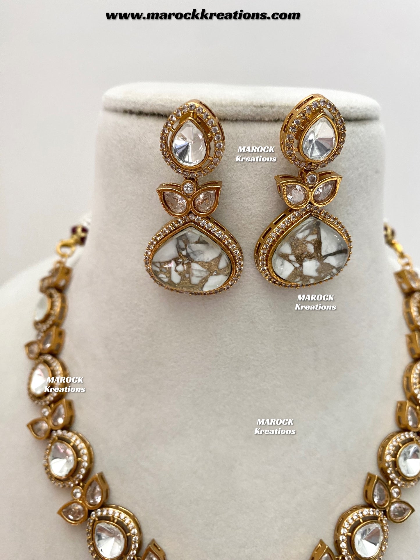 Narisha Premium Quality tyani inspired Kundan doublet stone Statement Necklace set