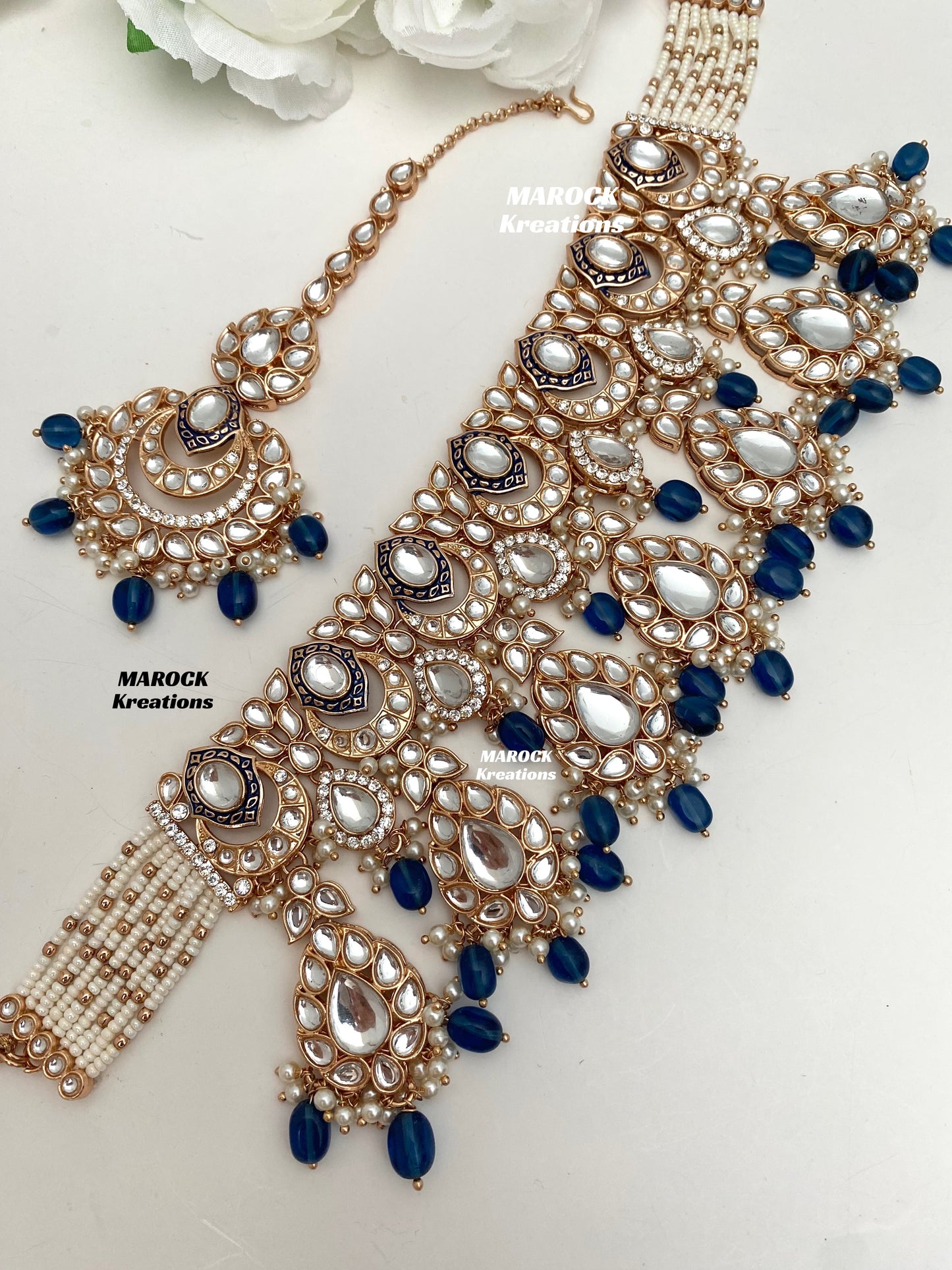 Kaniz Premium Quality Rose Gold Kundan Meenakari Choker/Necklace set
