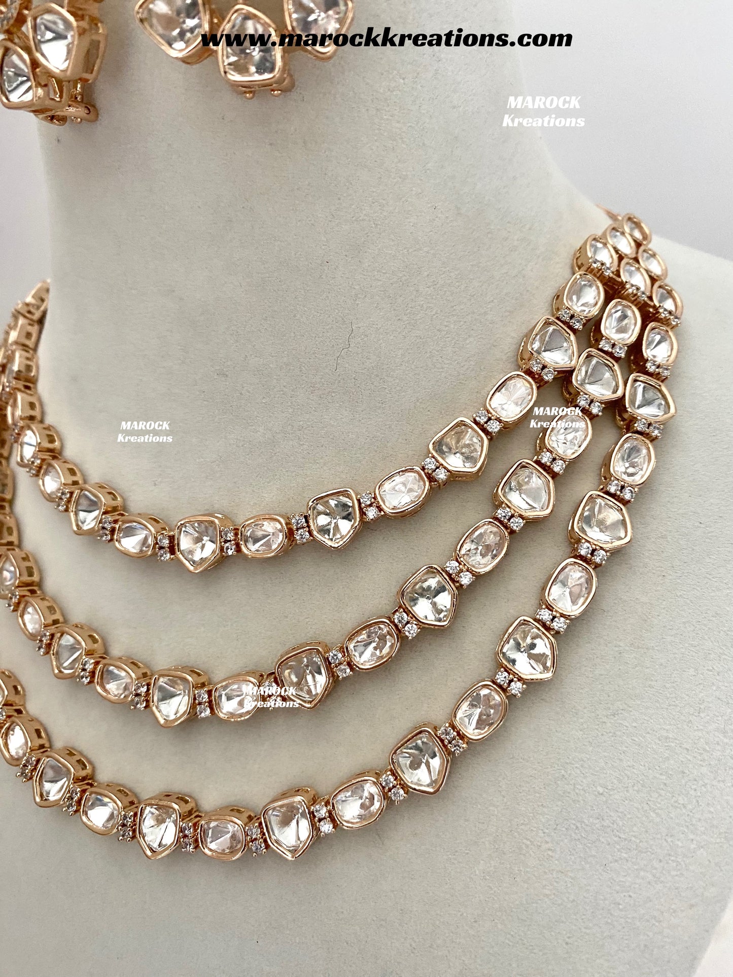 Farha Premium quality Tyani inspired gold plated triple layer statement necklace set