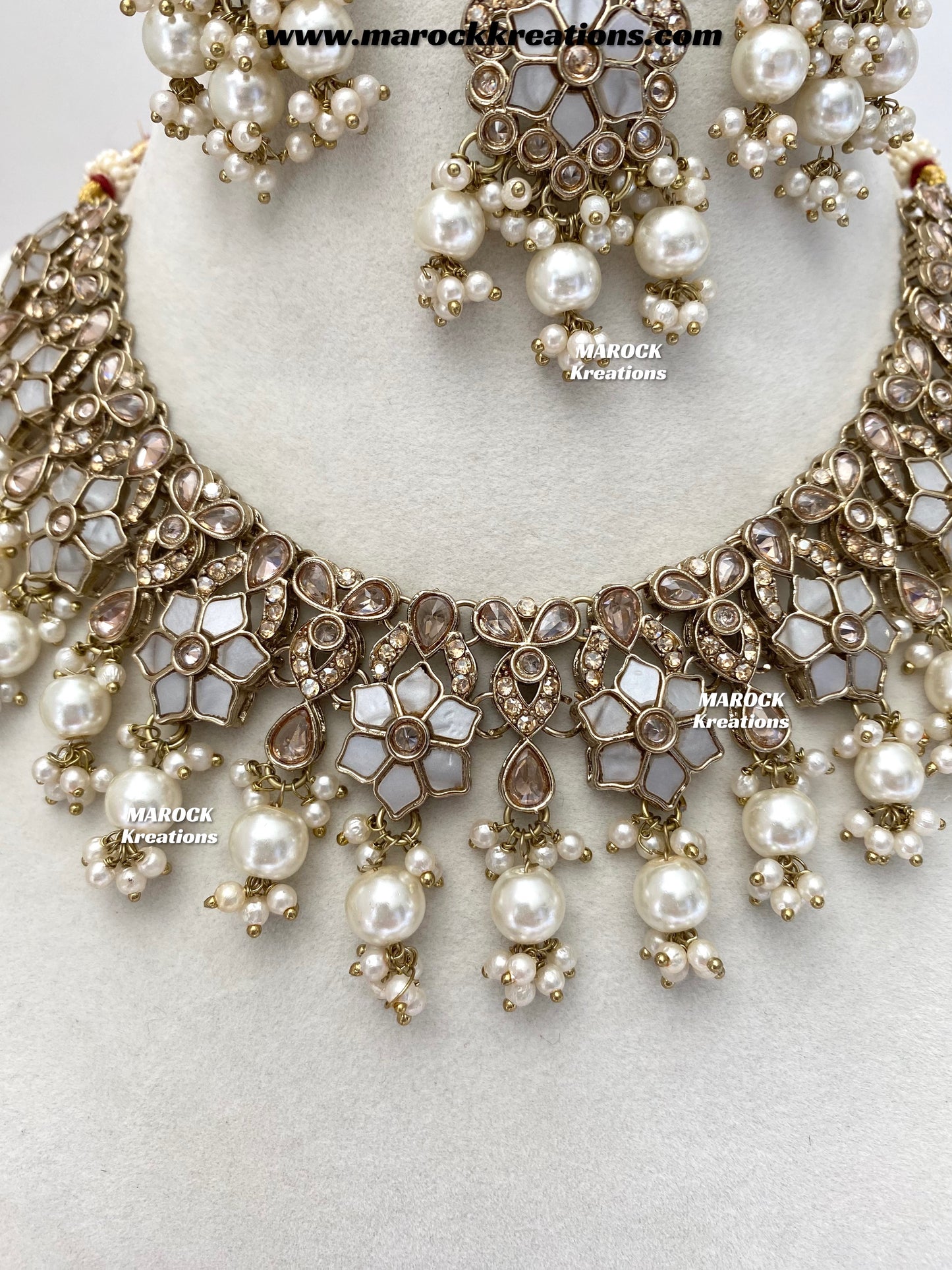 Arpan Antique Gold Polki MOP Statement Necklace set