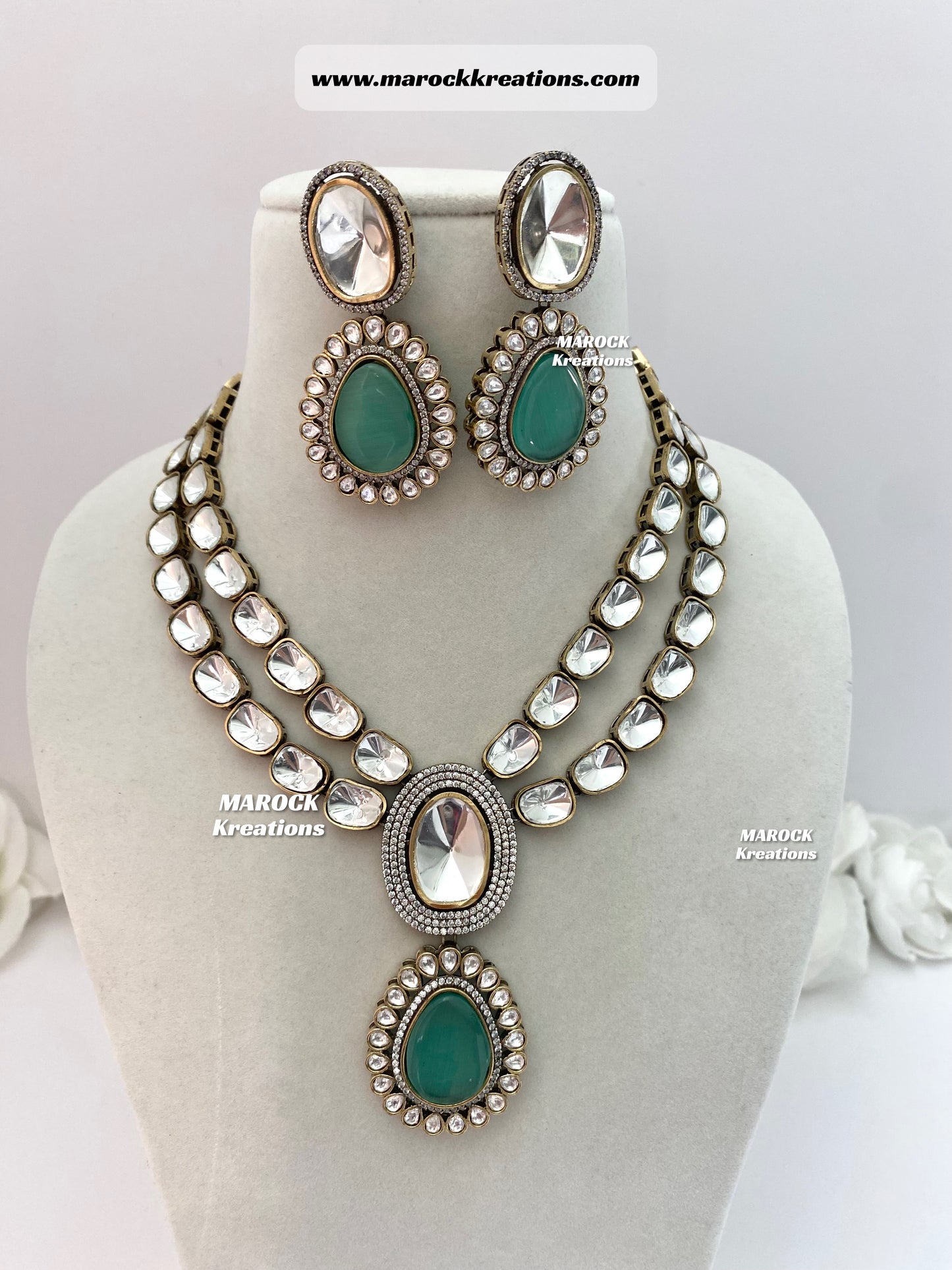Premium Quality uncut Kundan Moissanite Necklace set