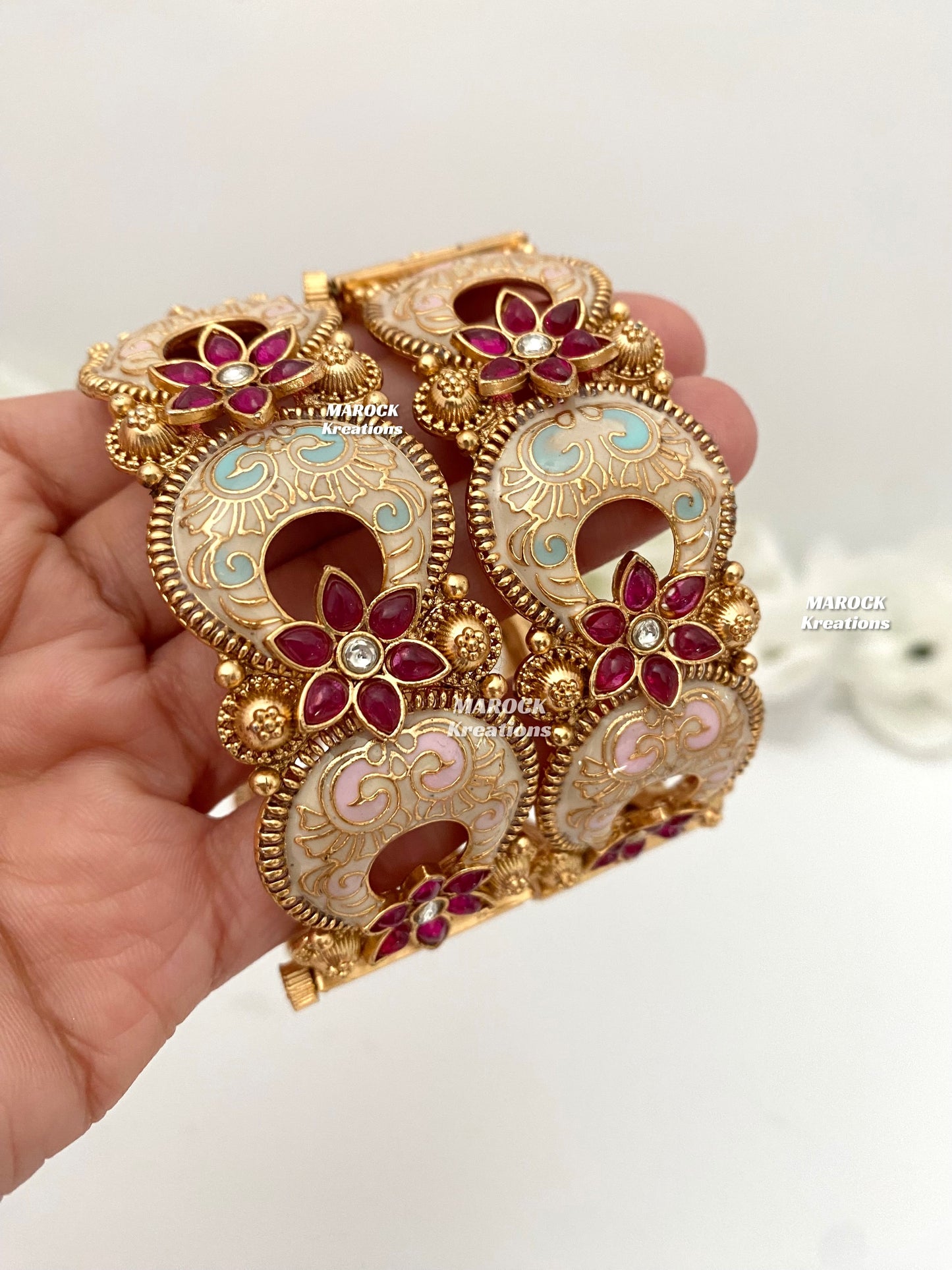 Dhvani Premium Quality Matt Finish Gold plated openable Meeankari Bangles/Kangan
