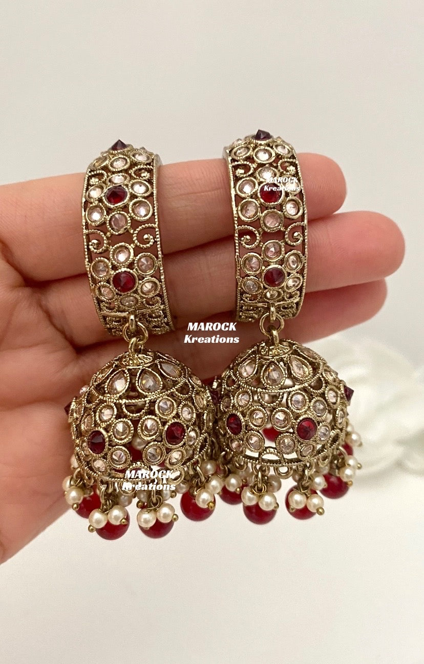 Rashmika Antique Gold Polki Baali Jhumki Earrings