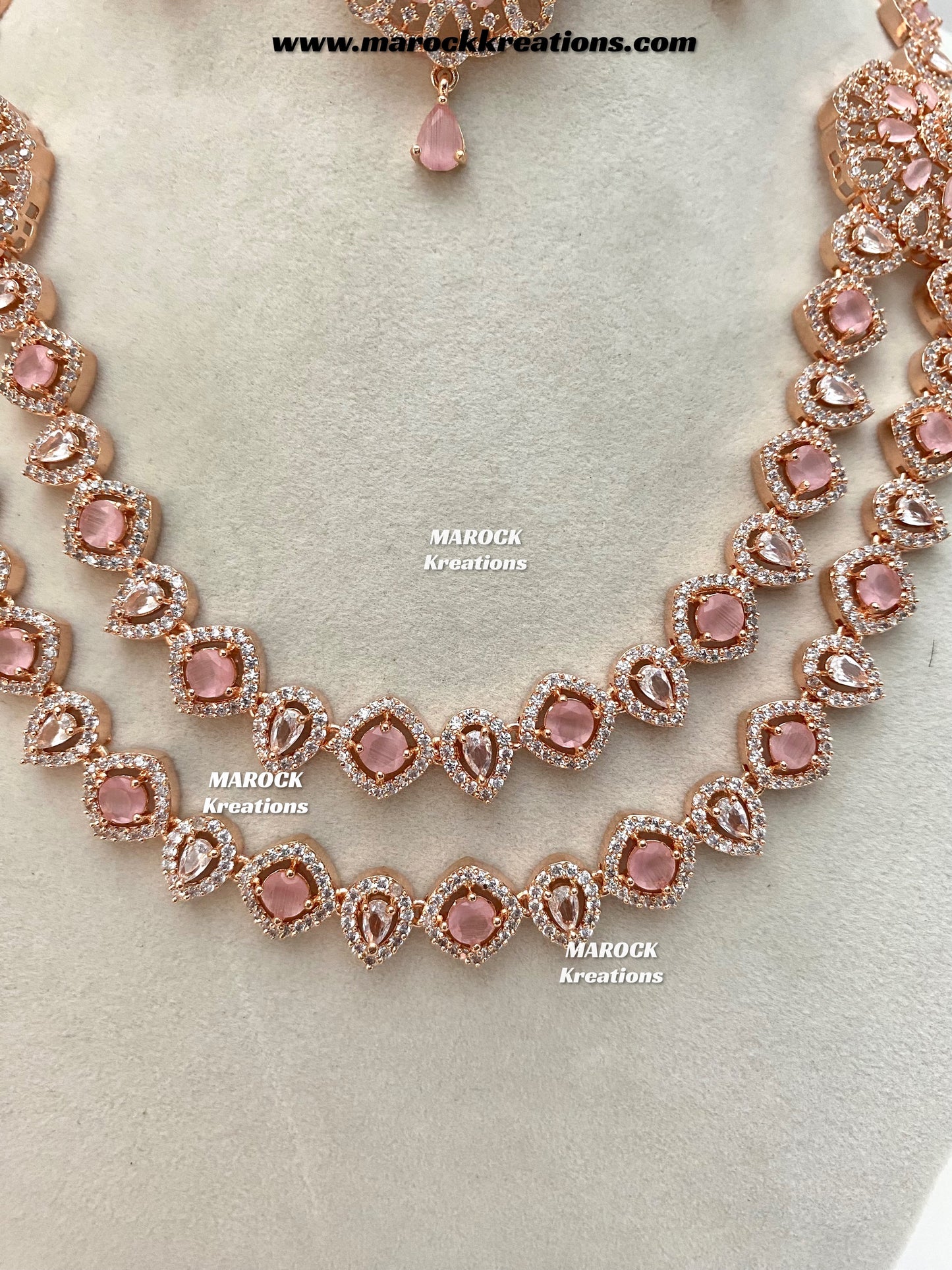 Shiba Rose Gold American Diamond double layer Necklace set