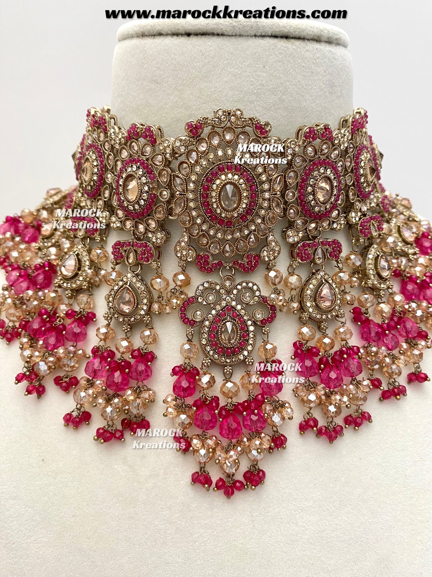 Nazmun Antique Gold Pakistani Polki choker/necklace set with Passa