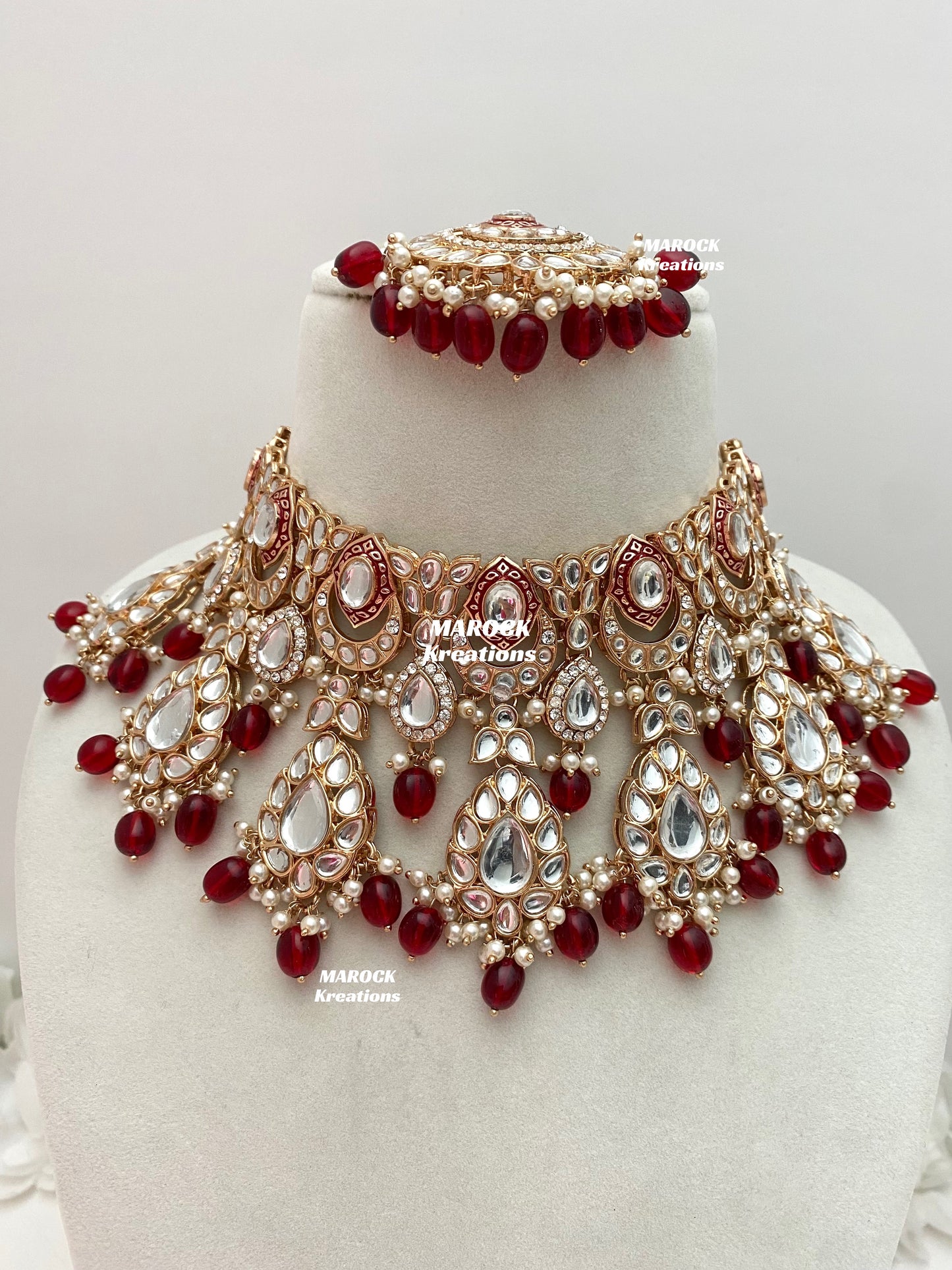 Kaniz Premium Quality Rose Gold Kundan Meenakari Choker/Necklace set