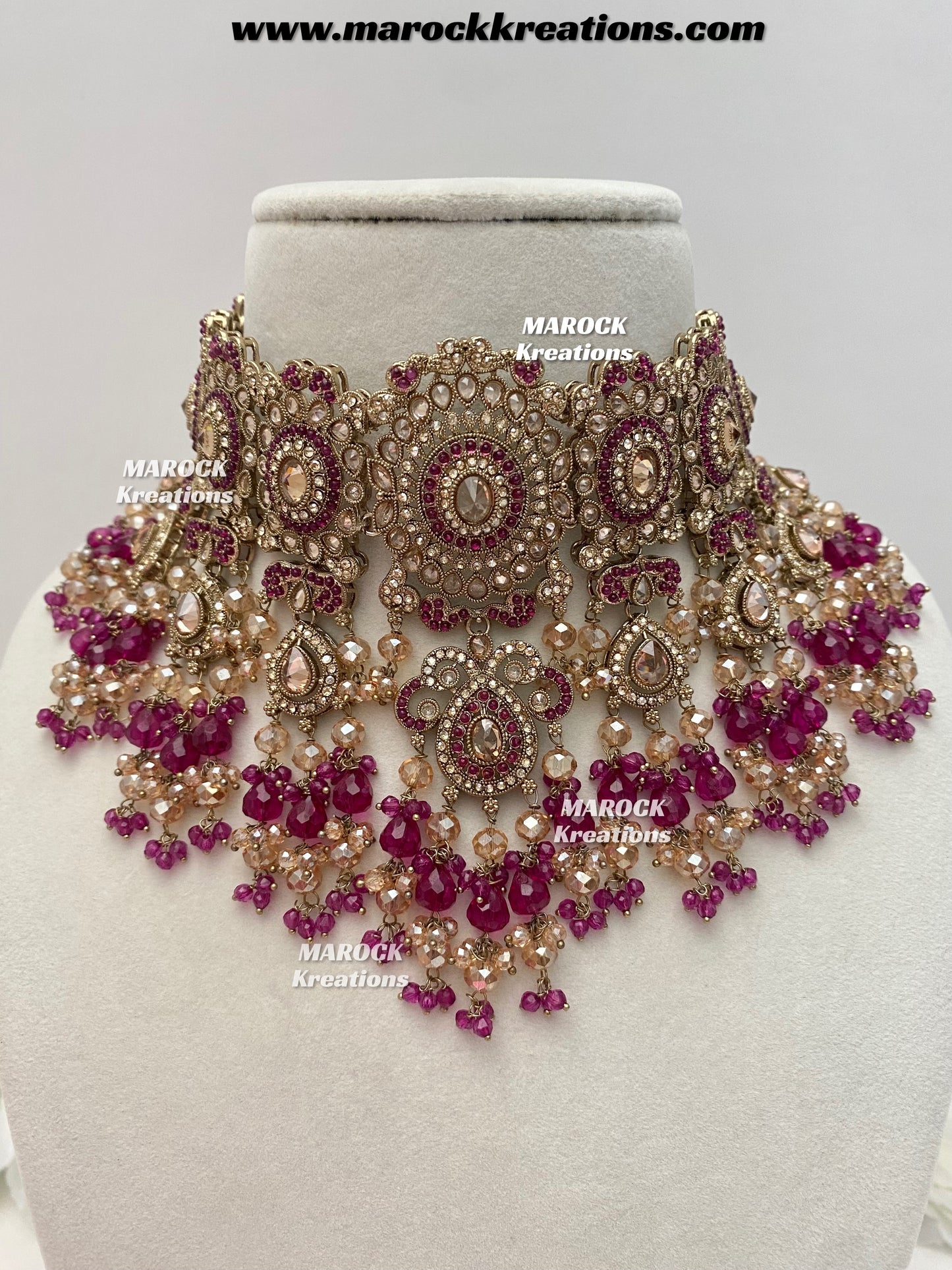 Nazmun Antique Gold Pakistani Polki choker/necklace set with Passa