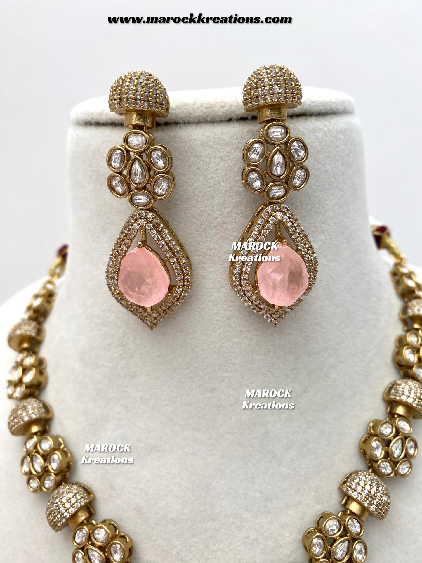 Milly Premium Quality Moissanite Kundan and American diamond Statement necklace set