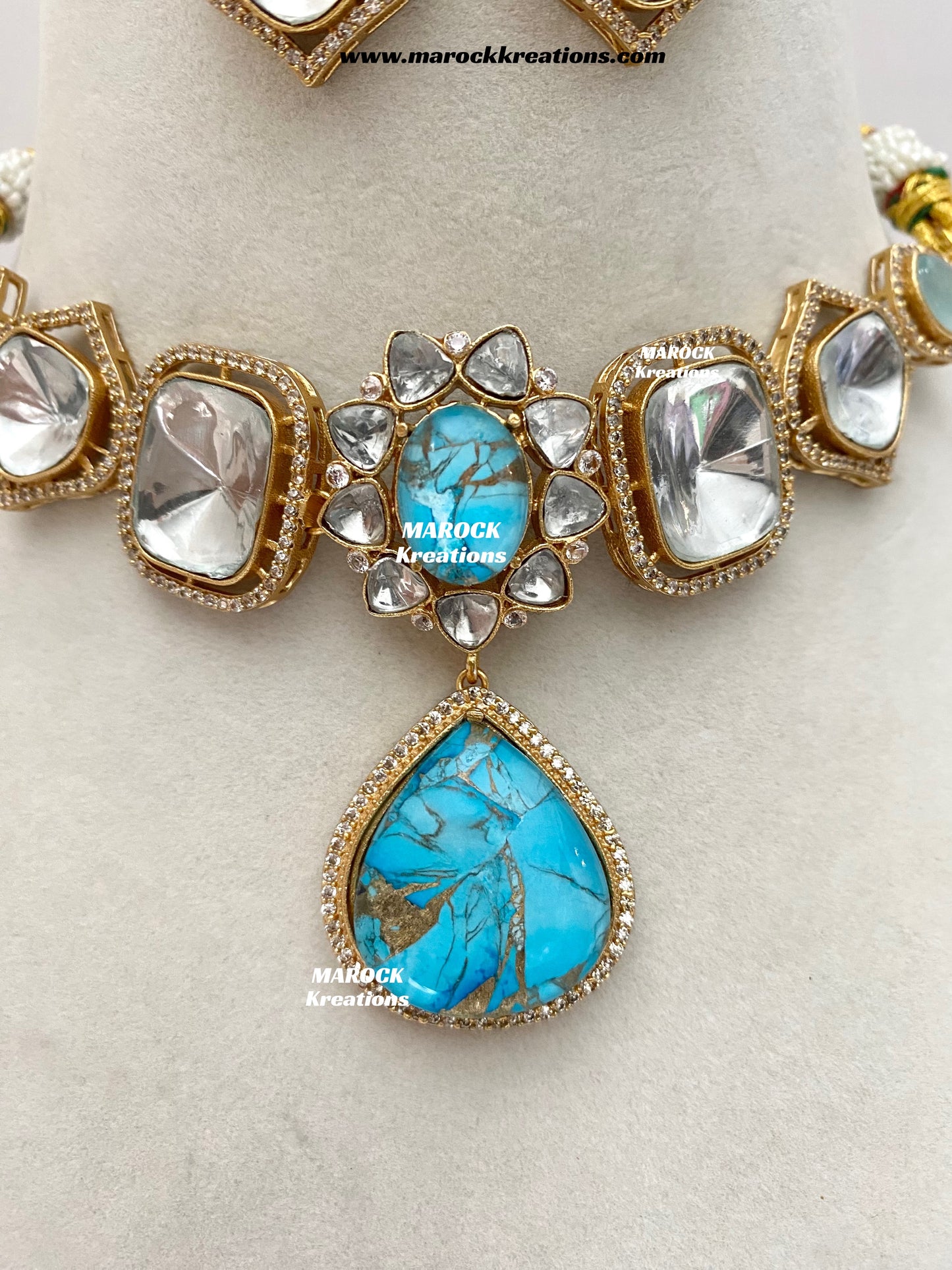 Kalpana Premium Quality Moissanite Kundan and doublet stone Statement Choker set