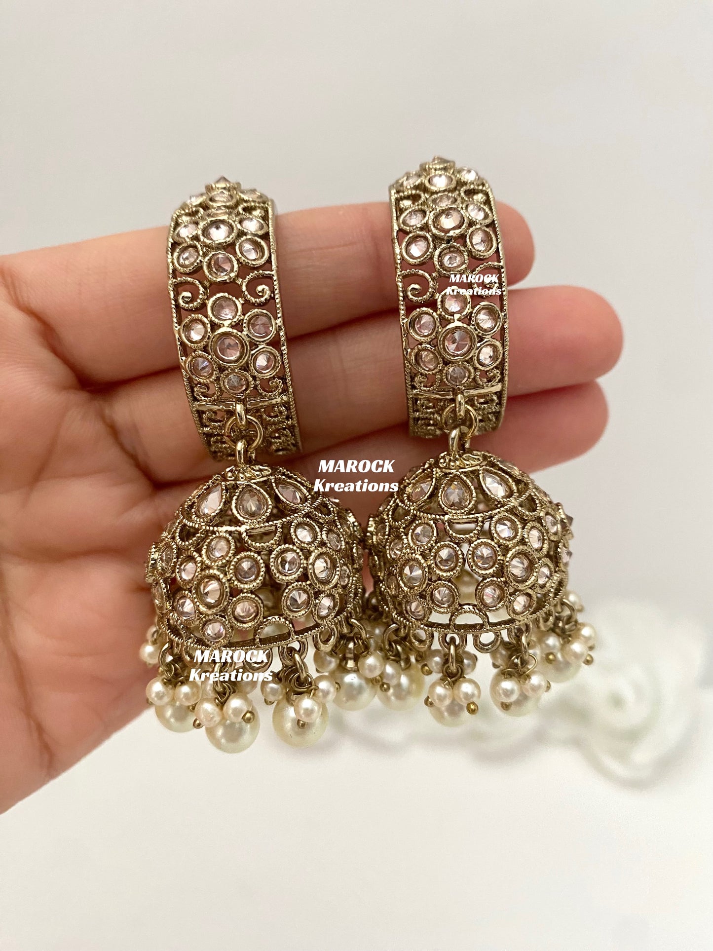 Rashmika Antique Gold Polki Baali Jhumki Earrings