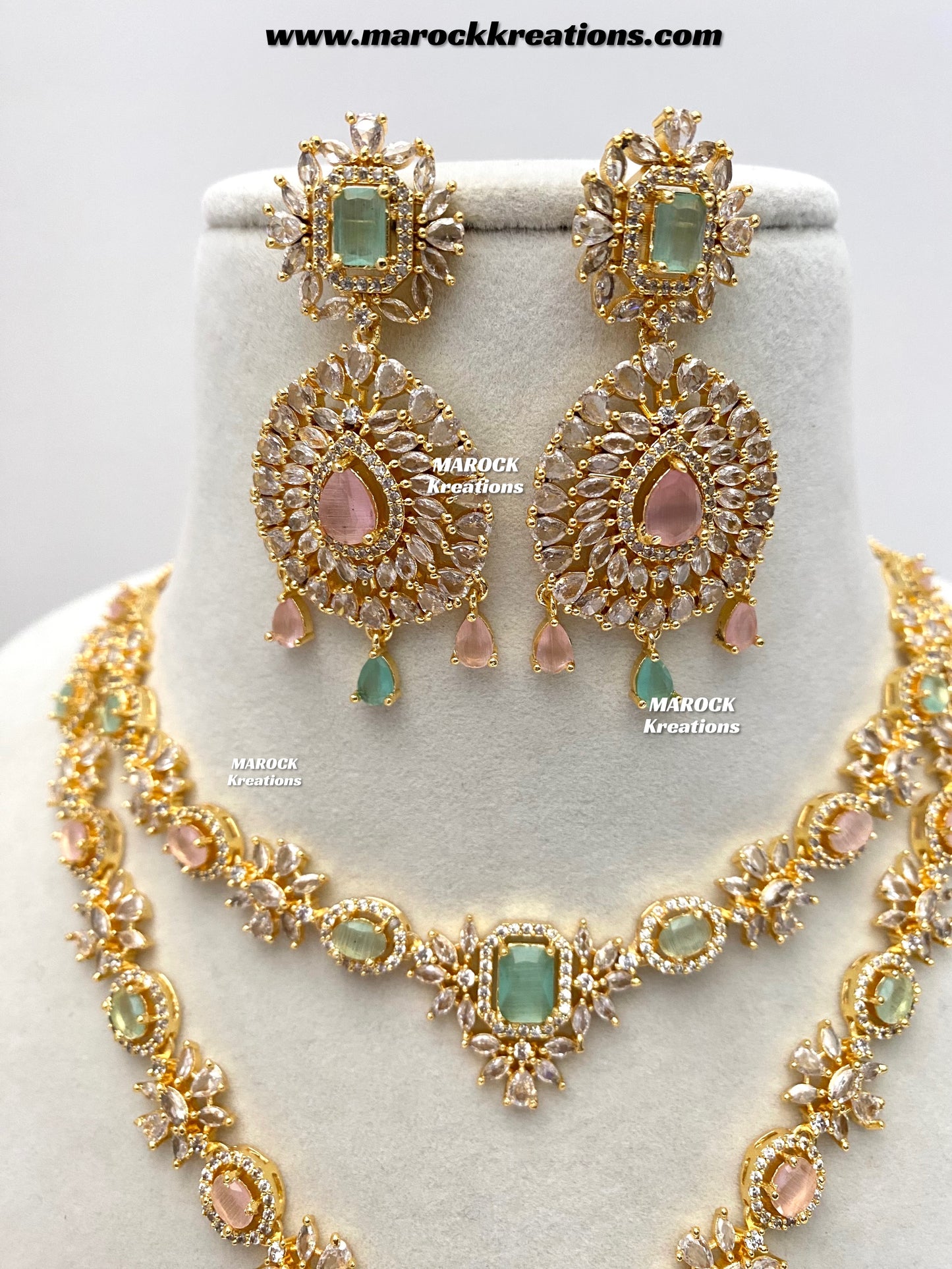 Farhat Golden American Diamond Necklace set