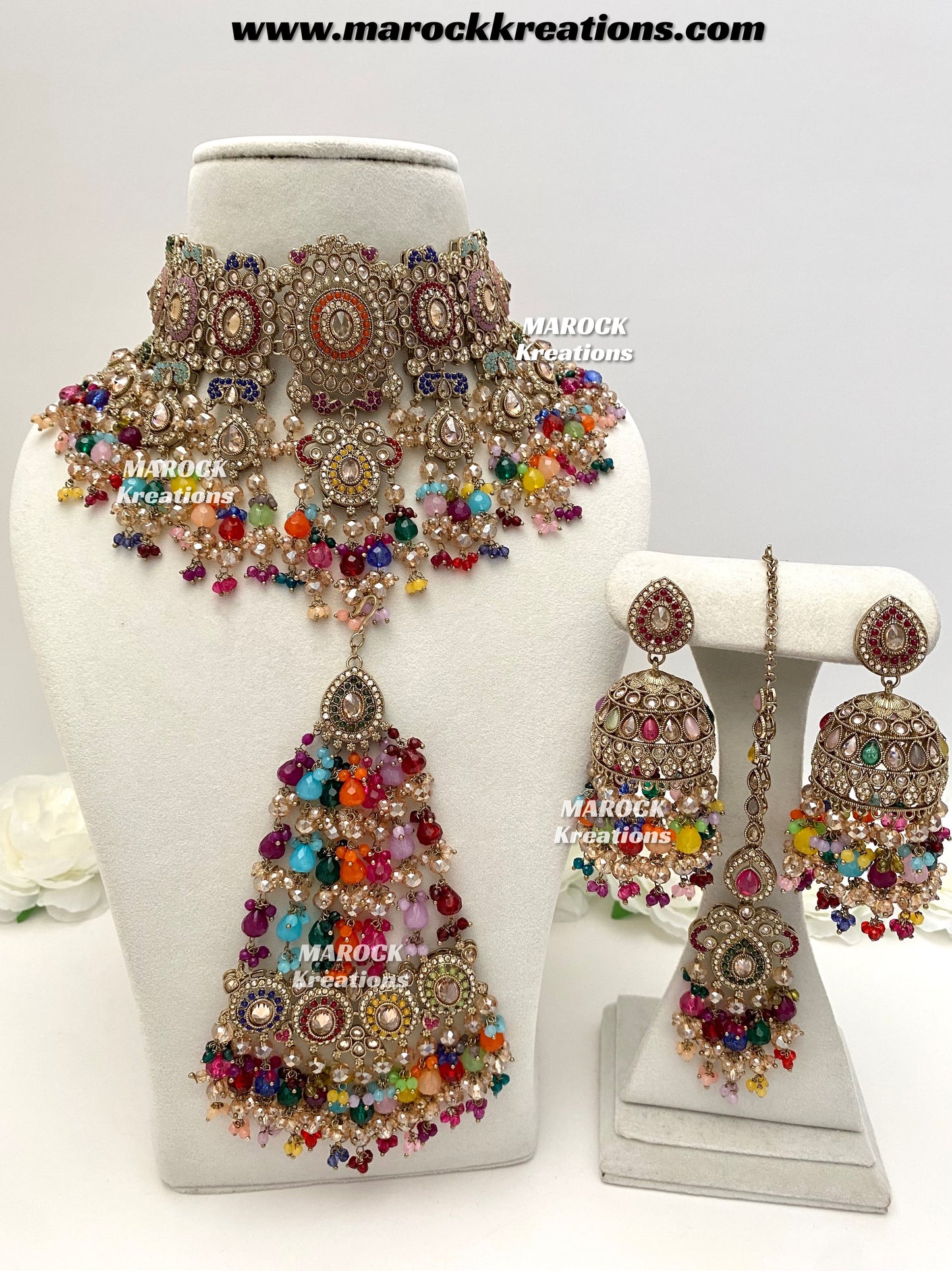 Nazmun Antique Gold Pakistani Polki choker/necklace set with Passa