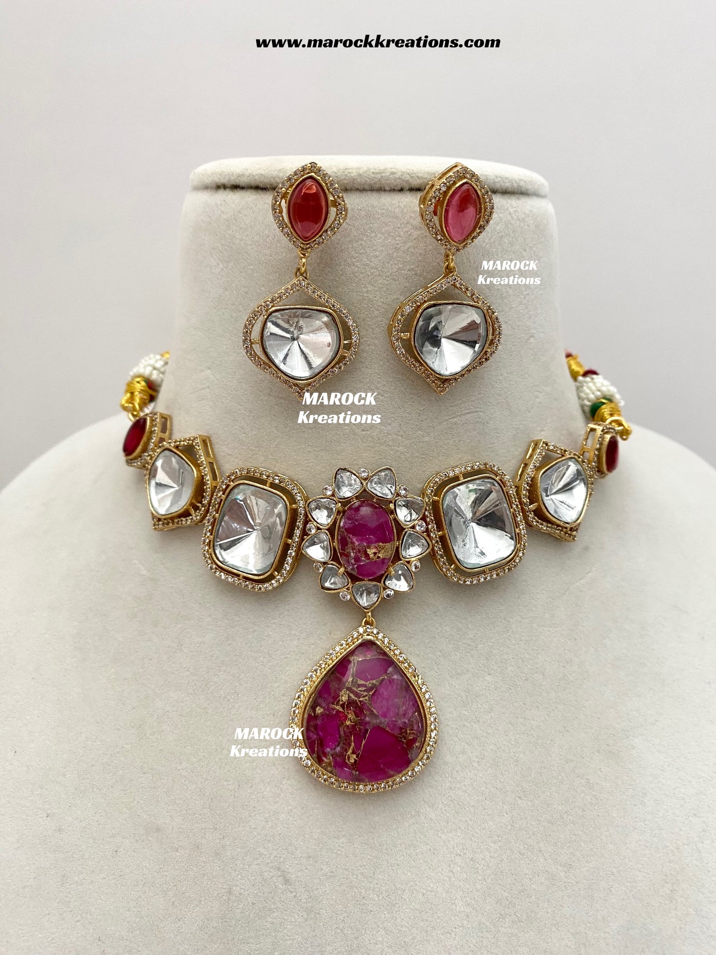 Kalpana Premium Quality Moissanite Kundan and doublet stone Statement Choker set