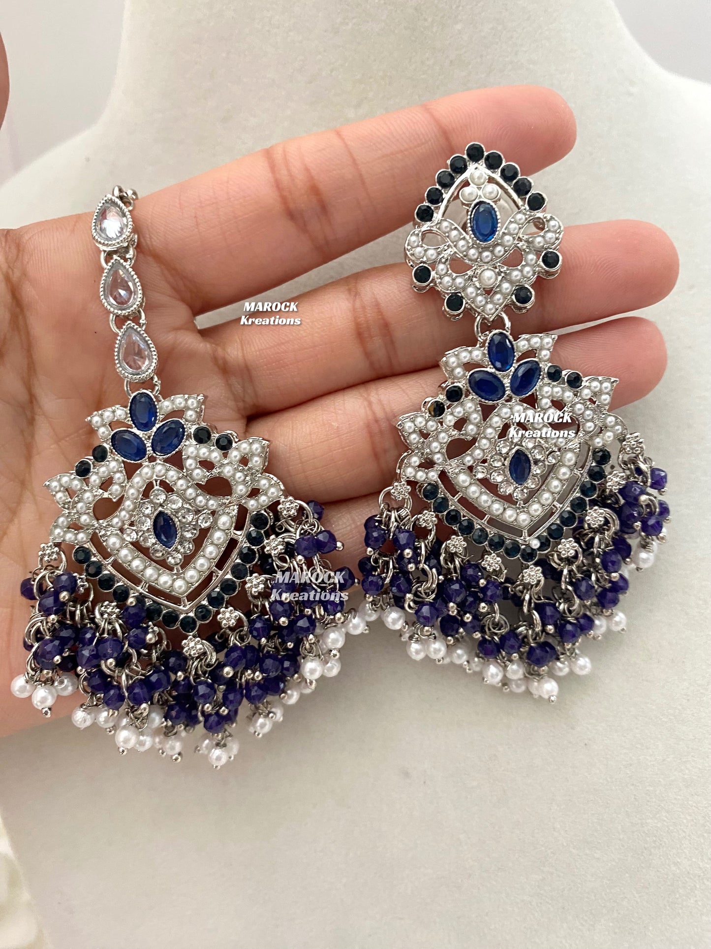 Aisha Silver Pakistani Necklace set with Passa/Jhoomer
