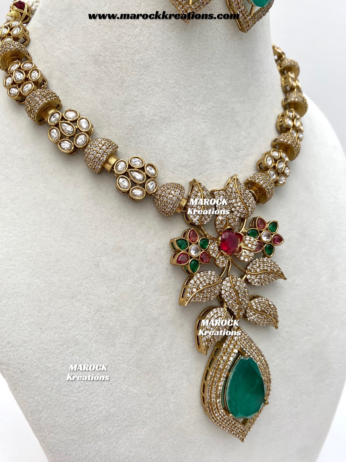 Milly Premium Quality Moissanite Kundan and American diamond Statement necklace set