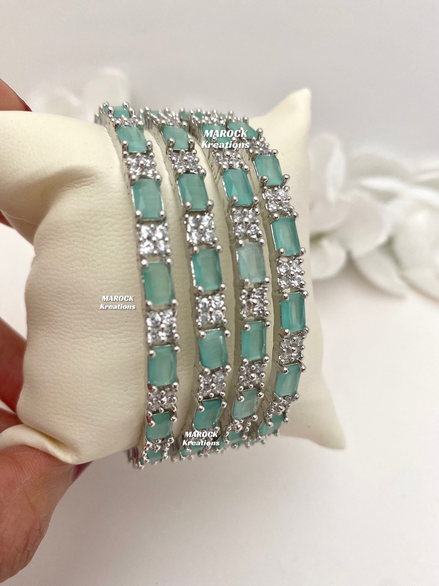 Silver American Diamond Bangles (set of 4)