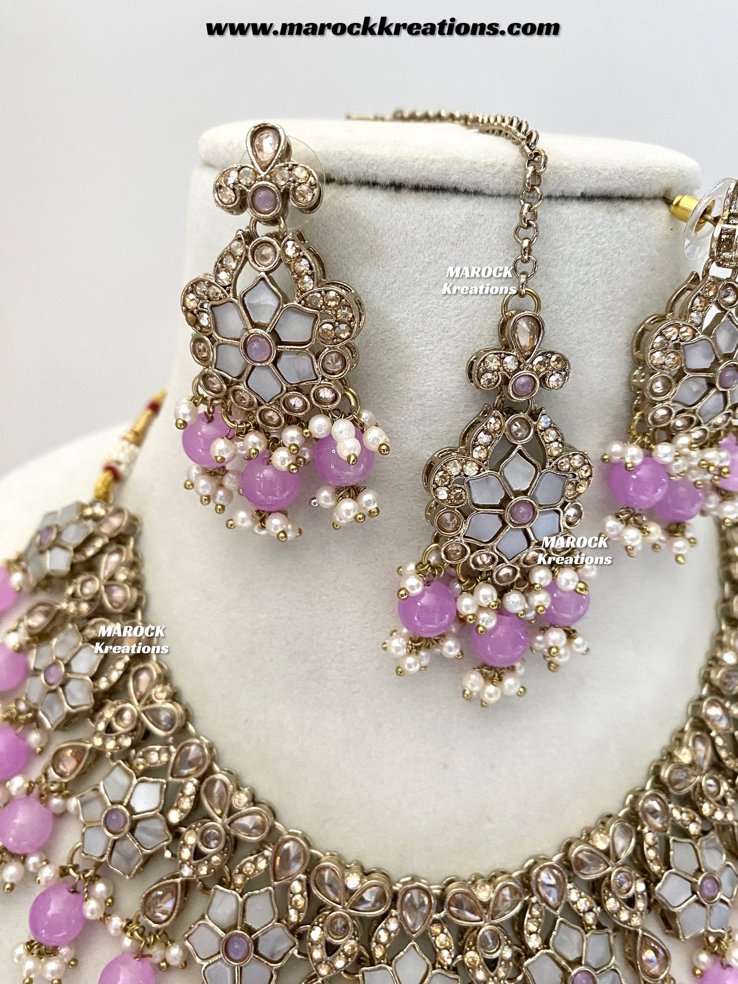 Arpan Antique Gold Polki MOP Statement Necklace set