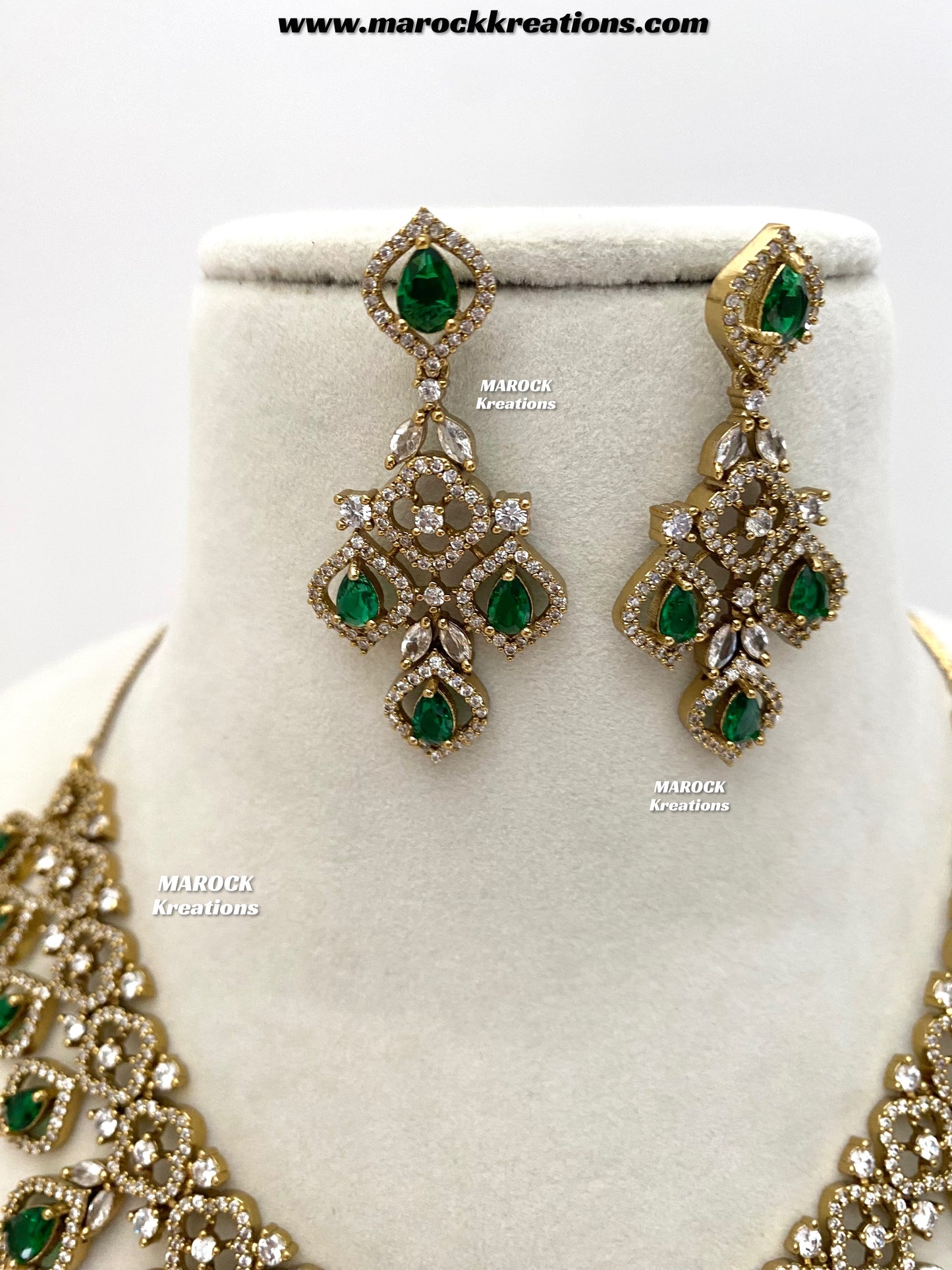 Maliha Antique Gold American Diamond Statement Necklace set