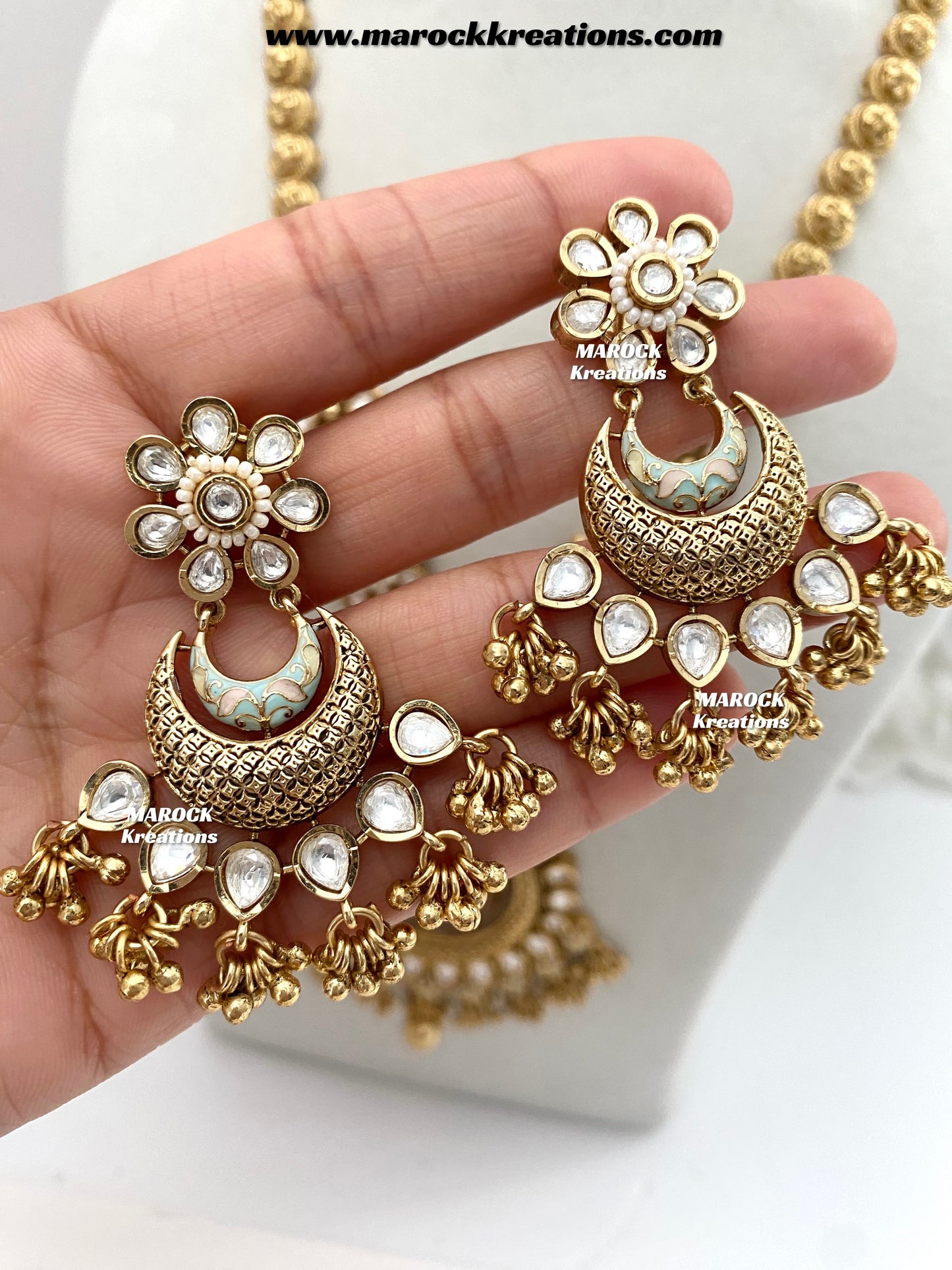Nella Premium Quality Gold plated Kundan Meenakari exclusive long Necklace set/Rani haar set
