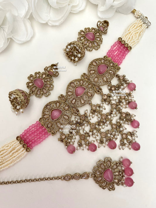 Amaira Antique Gold Polki choker set
