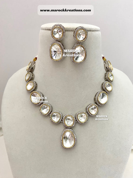 Tyani inspired Premium Quality dual tone uncut Kundan Necklace set