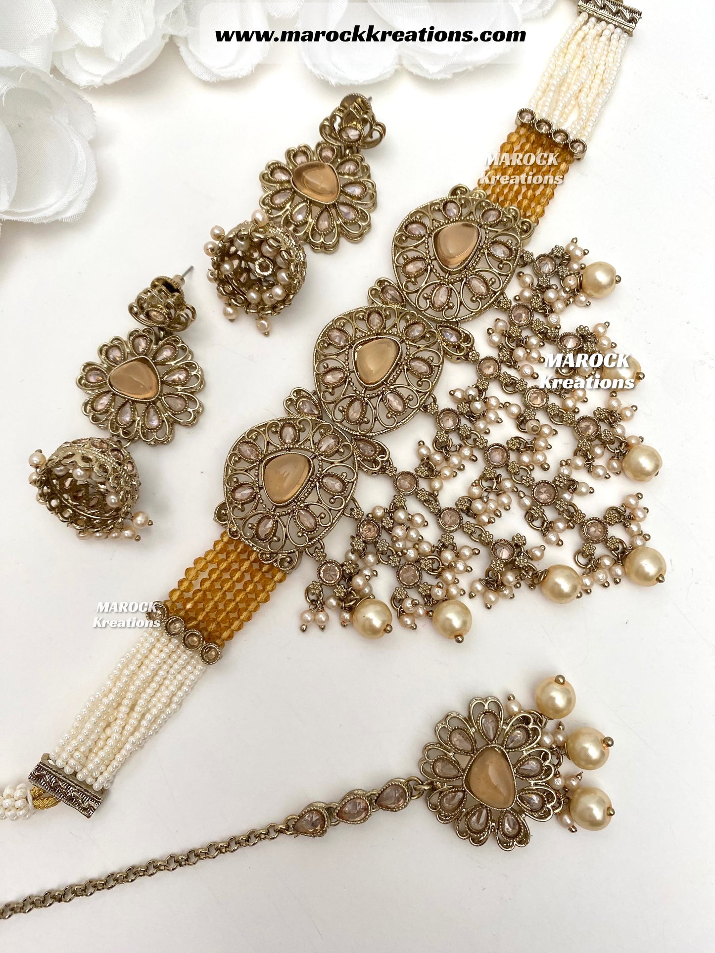 Amaira Antique Gold Polki choker set