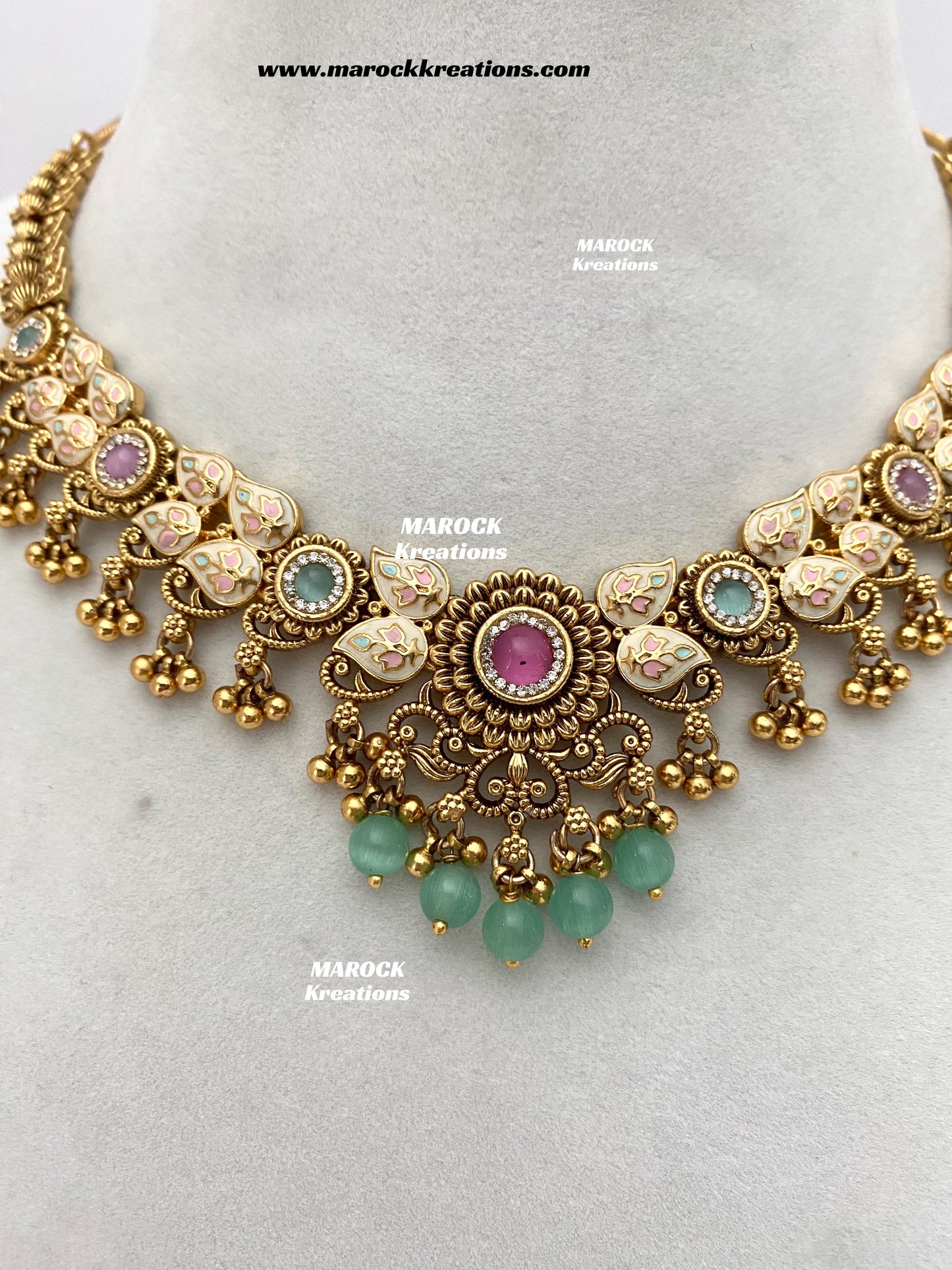 Mayuri Premium Quality Gold Plated Meenakari Rajwadi Necklace set