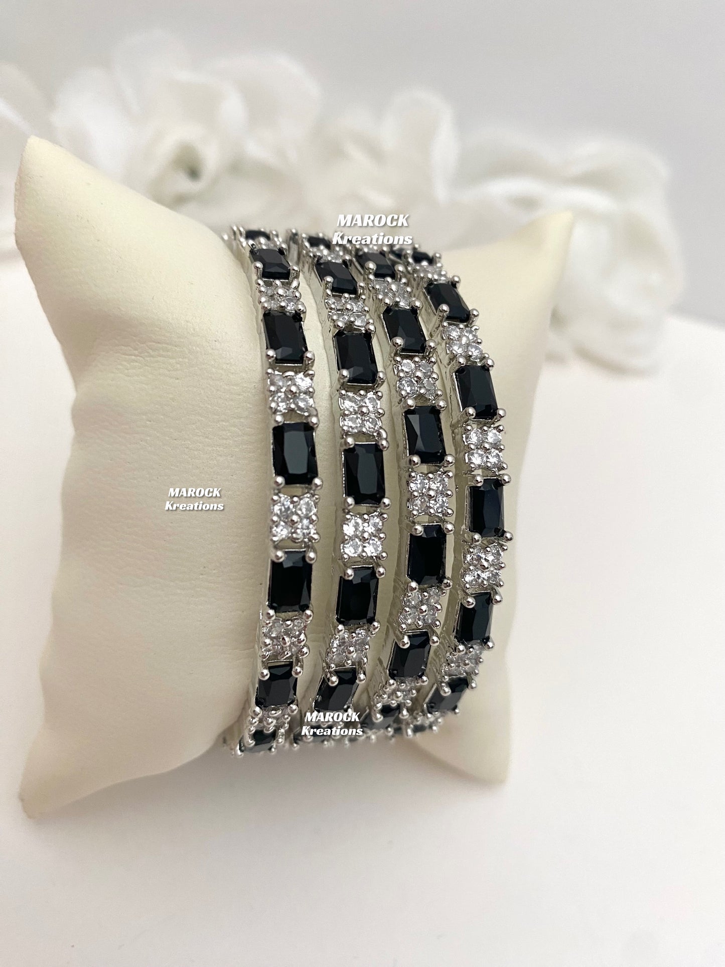 Silver American Diamond Bangles (set of 4)